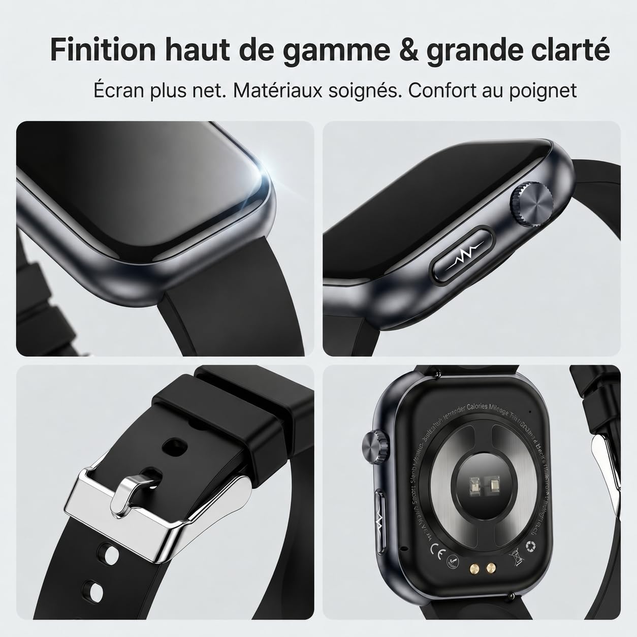 Montre connectée pour homme et femme avec ECG/HRV/IMC, montre de santé AMOLED de 1,95" avec fonction téléphone, appel d'urgence, étanche IP68, compatible Android et iOS, noir