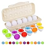 Hhyn Matching Eggs Set with Beige Eggs Holder, Upgraded Toddler Egg Toys Learning Shapes and Colors Educational Puzzle Sorting Games Improve Motor Skills for Kids Easter Gift, 12 Eggs