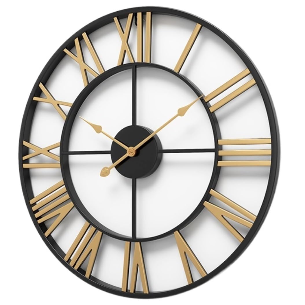 AZHKJKZH Wall Mounted Clock Vintage Wall Clock With Roman Numerals, Silent Non-Ticking Metal Decorative Clocks For Loft Living Room For Living Room(C,80 * 80cm)
