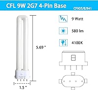 Vista 2 de 9 Watt 2G7 Base Fluorescent Light Bulb,Replacement for Satco S8365, Kandolite 96500,Coleman Lantern Bulb,Rayovac F9w-1 Light Bulb,CF9DS/E/841,4 Pin