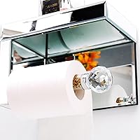 Vista 4 de TACIDON Soporte de papel higiénico de diamante Crystal Crush con estante con espejo. Soporte de papel higiénico dorado moderno montado en la pared