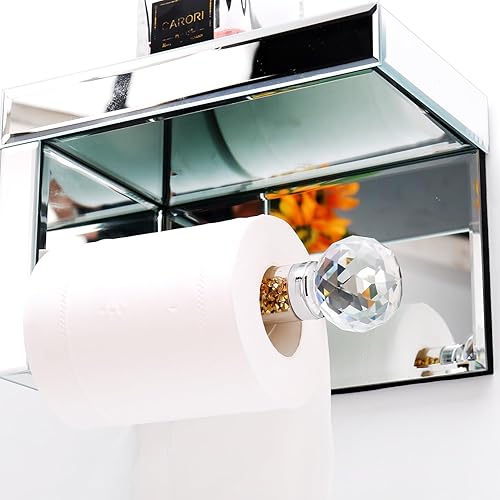 Miniatura 4 de TACIDON Soporte de papel higiénico de diamante Crystal Crush con estante con espejo. Soporte de papel higiénico dorado moderno montado en la pared