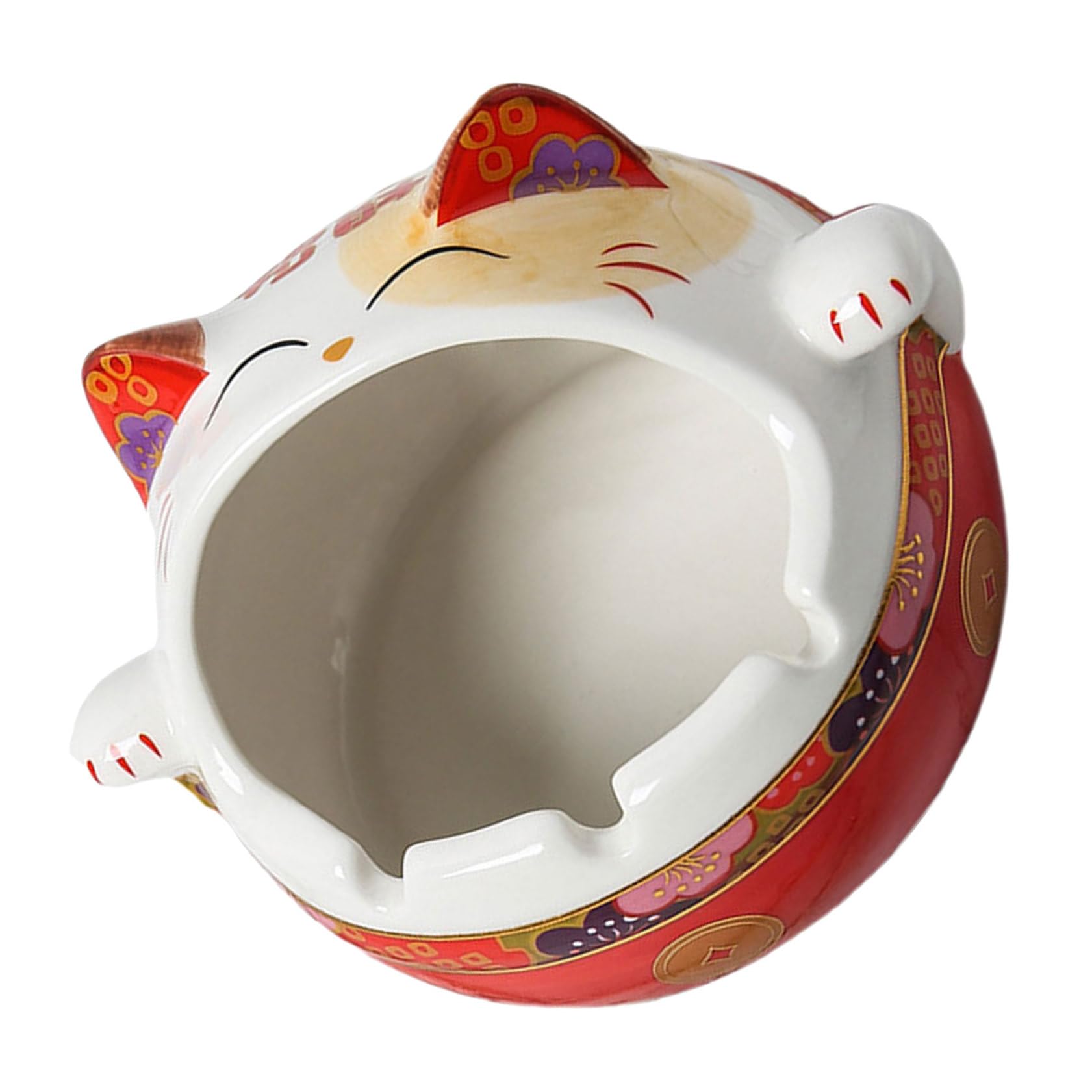 Cendrier chat rouge céramique Alipis, cadeau déco idéal pour salon