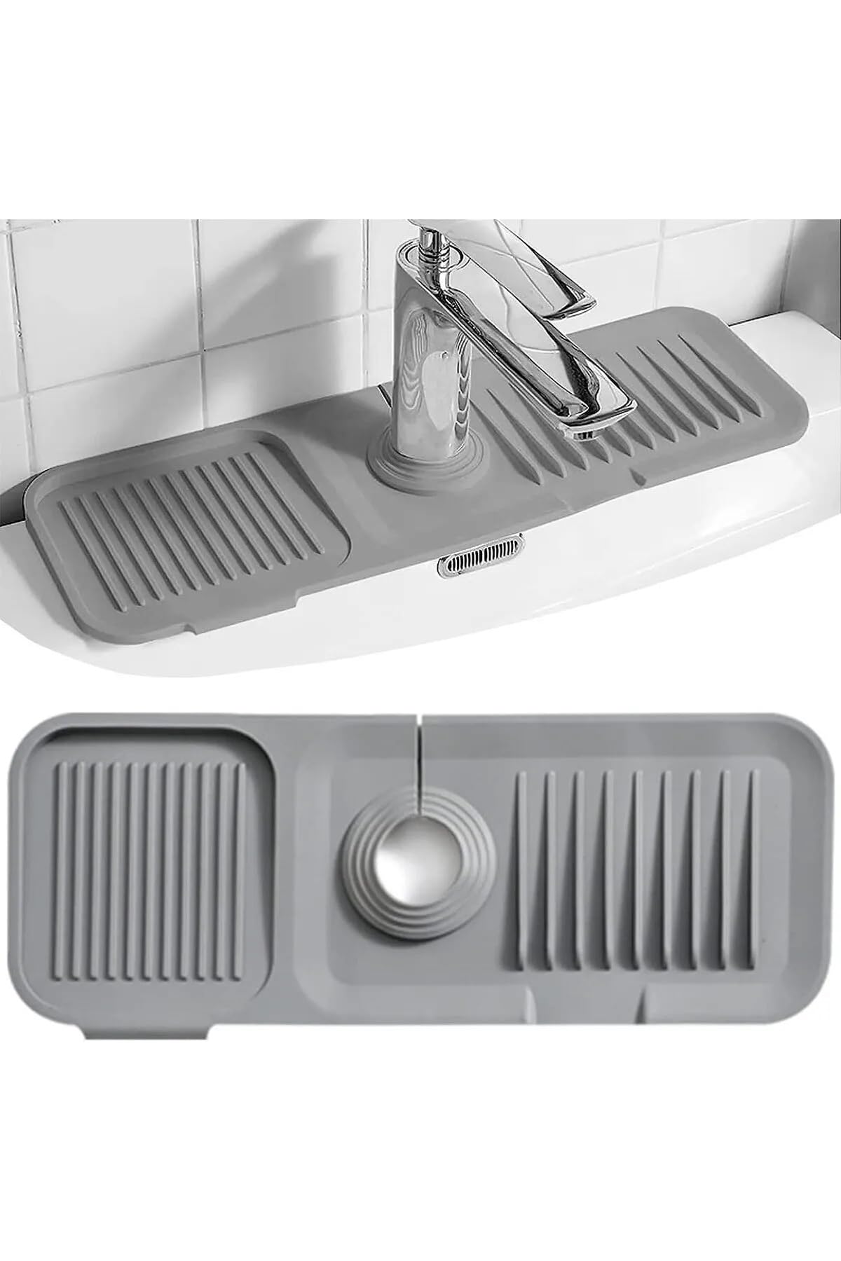 Tanemce Elastik Musluk Matı Su Tutucu Düzenleyici Kaydırmaz Taban Organizer Mutfak Banyo Lavabo, Antrasit