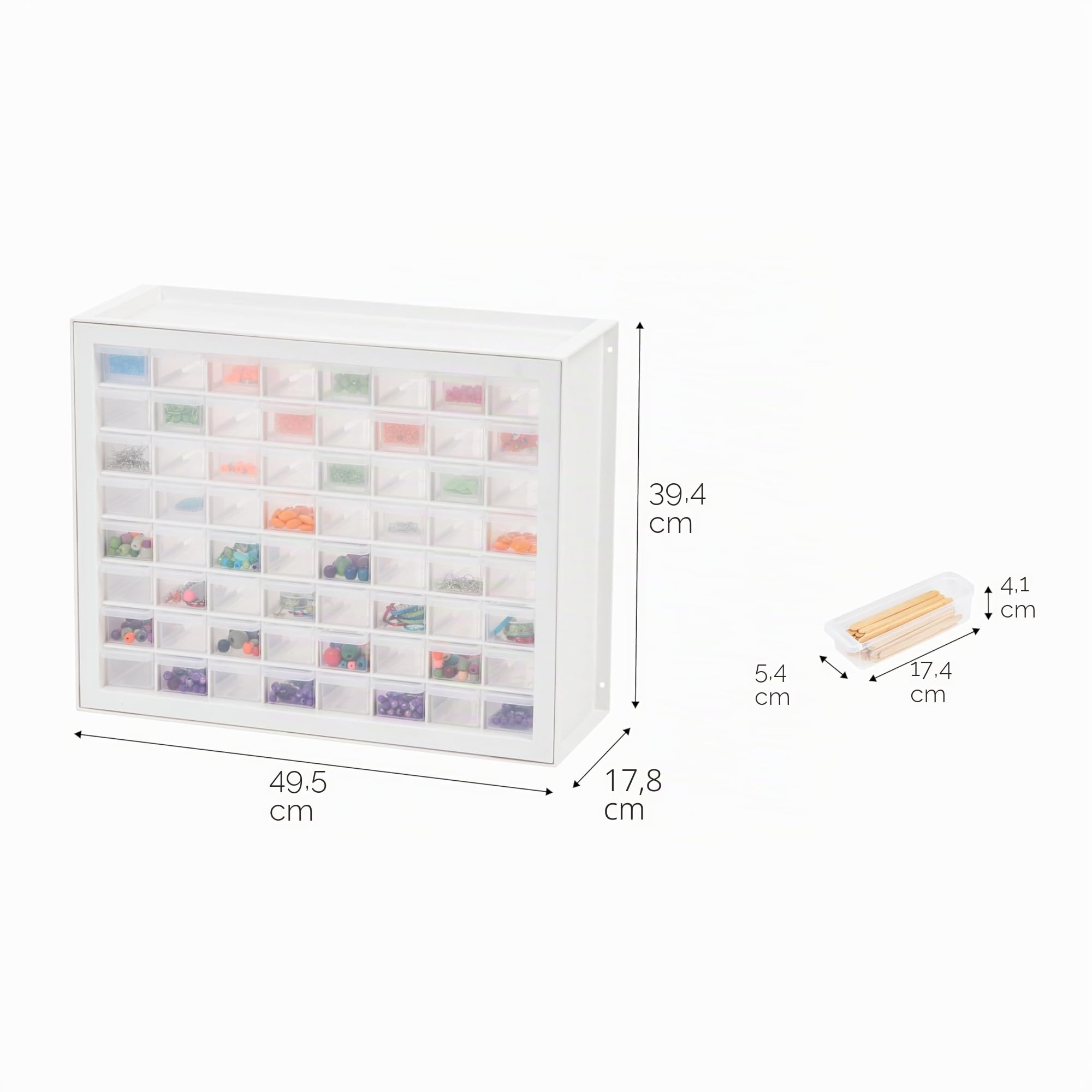 IRIS Armoire de rangement pour pièces de couture et d'artisanat, blanc, 64 tiroirs