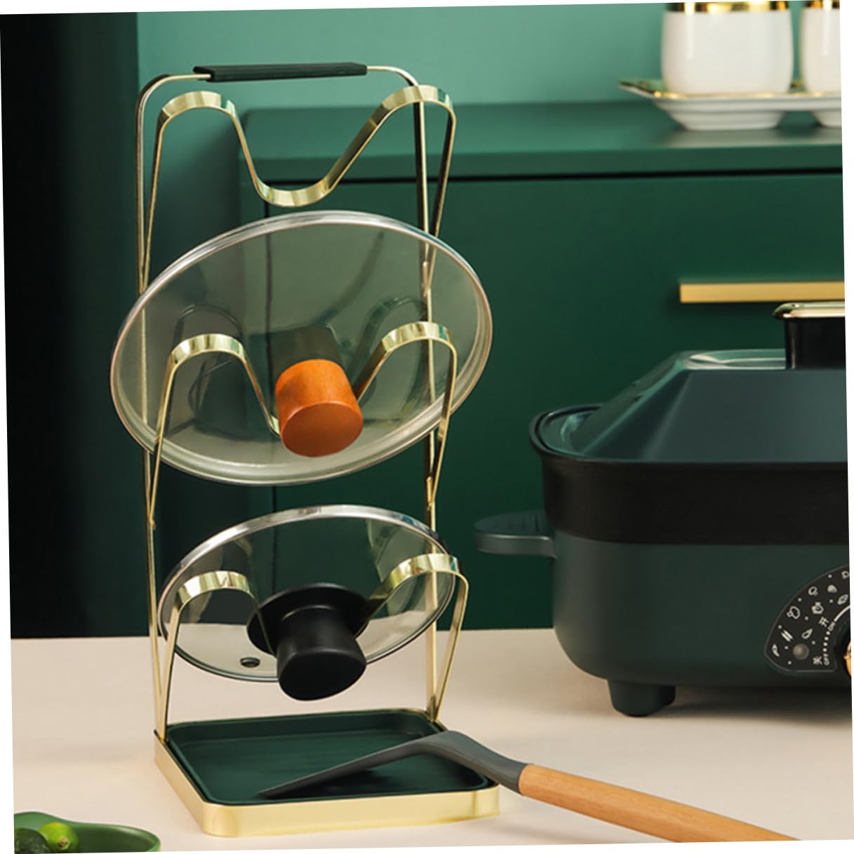 Generico Scaffale di Stoccaggio per Cucina Multistrato in Pp, Silicone e Ferro Design Creativo e Funzionale per Coperchi Pentole e Oggetti di Uso