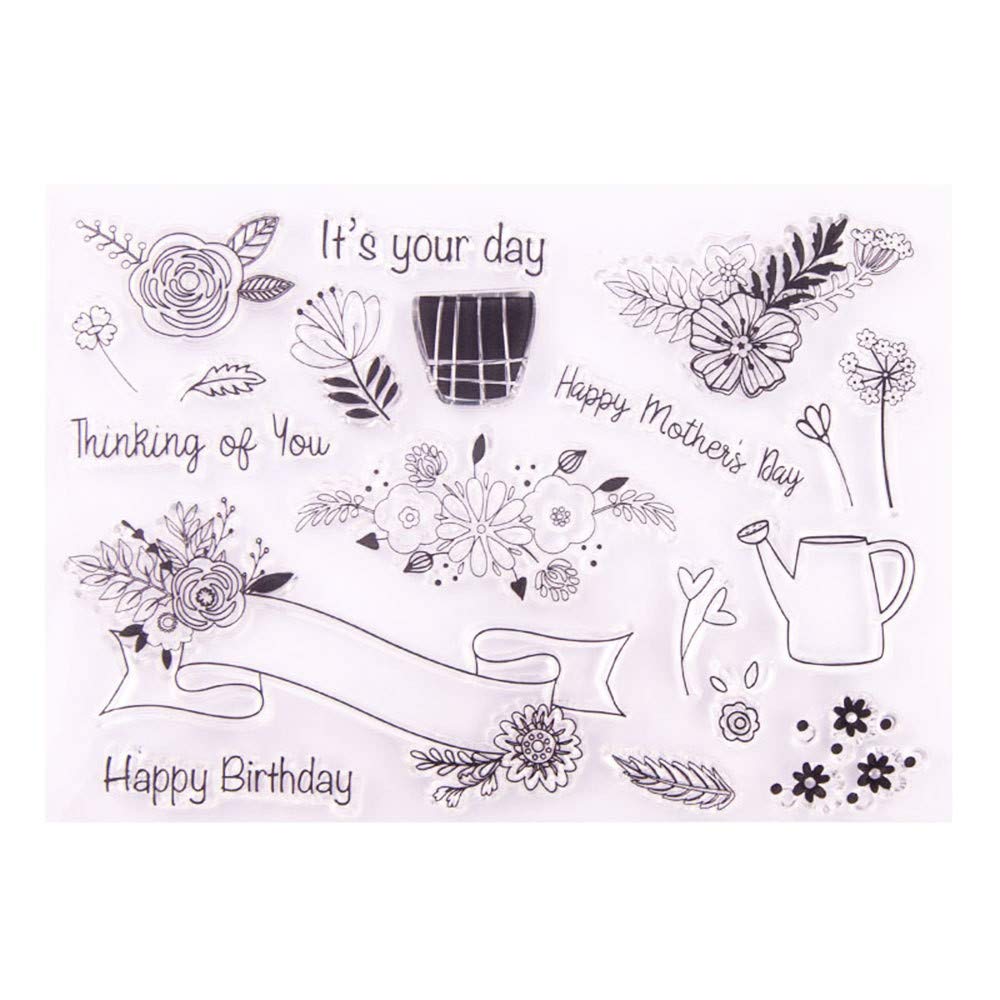Arriettycraft Thinking Of You Mother's Day Happy Birthday Wishes Floral Flowers Leaves Clear Stamps For Card Making Decoration And Diy Scrapbooking