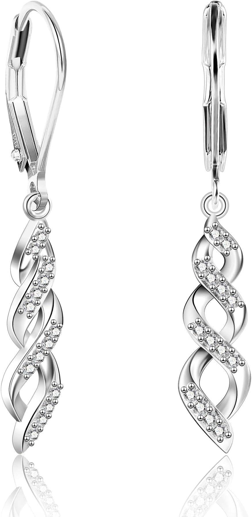 Sterling Silver Drop Dangle Earrings for Women Cubic Zirconia Hanging Dangle Earrings Long Infinity Drop Earring Leverback CZ Earing for Jewelry Gifts