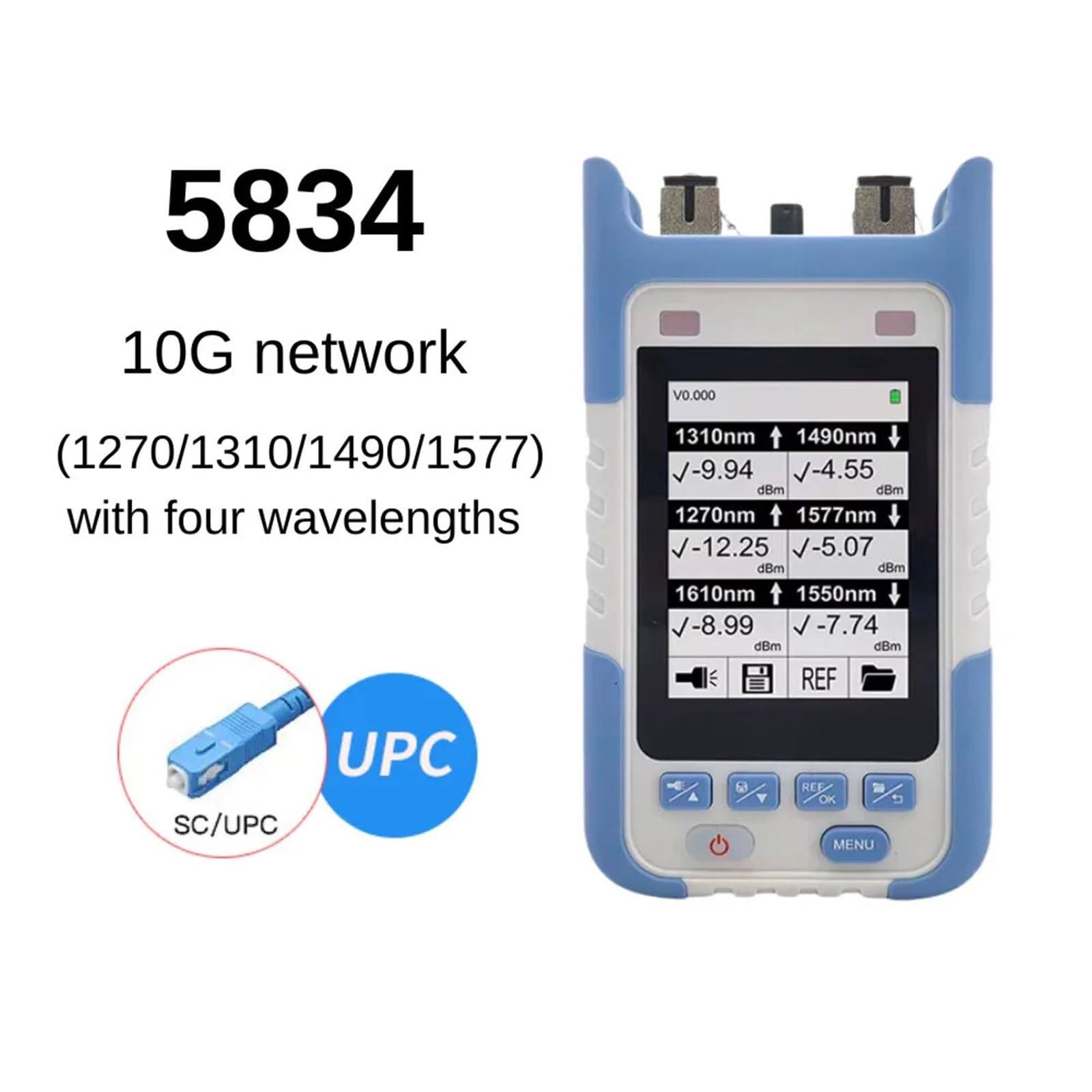 Testeur de Fibre Optique, Wattmètre à fibre optique SC UPC/APC CT583-10G PON OPM 1270/1310/1490/1550/1577Nm 10GEPON XGPON XGPON et réseau FTTH(5834 UPC)