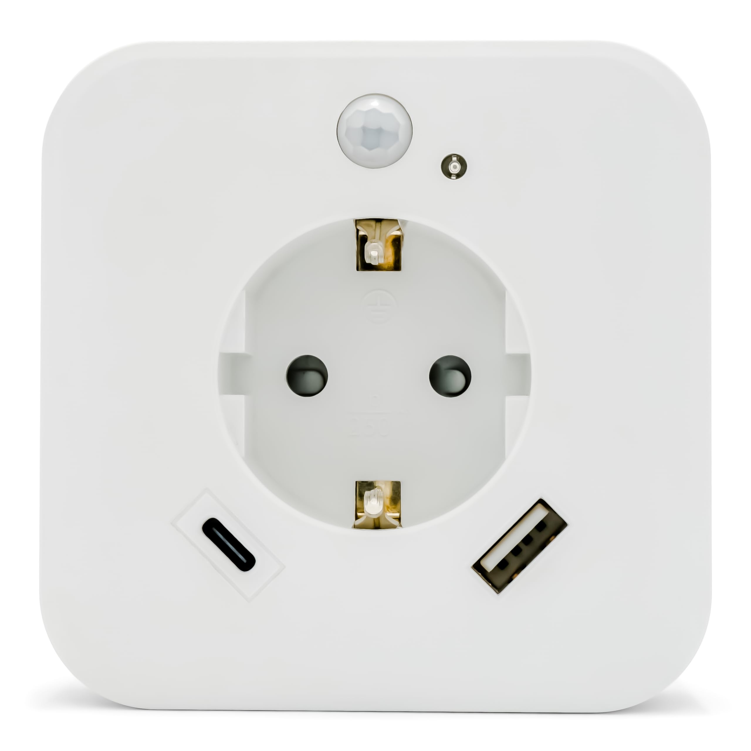 Luce notturna a LED con sensore di movimento e presa, 2 x USB (1 x USB C + 1 x USB A) 2.4A, bianco, interruttore di modalità on/off/auto, sensore di luce automatico, GS (sicurezza testata) (2