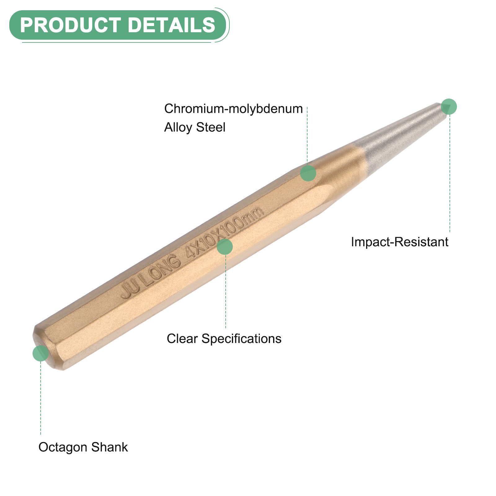 M METERXITY 2-Pack Center Punch 4mm Shank Point, 10x100mm Alloy Steel Center Punch Tool - Image 2