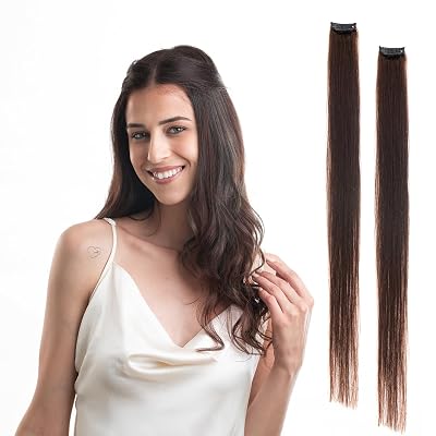 Hair Originals 100% Natural Human Hair Clip In Color Streaks (10 Inches, Pack of two, Natural Brown)