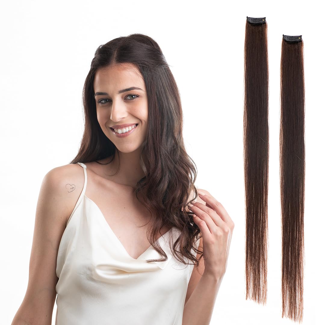 Hair Originals 100% Natural Human Hair Clip In Color Streaks (10 Inches, Pack of two, Natural Brown)
