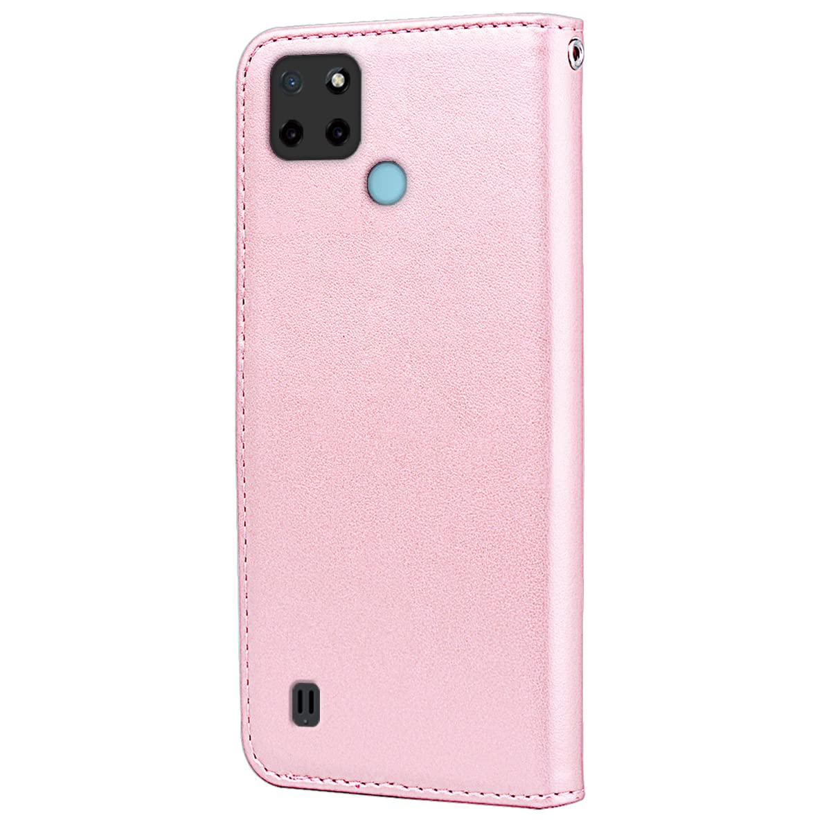 Cover Portafoglio In PU Per Realme C25y / C21Y – Con 3 Slot Carte, Chiusura Magnetica E Funzione Stand, Rosso Rosa - 3