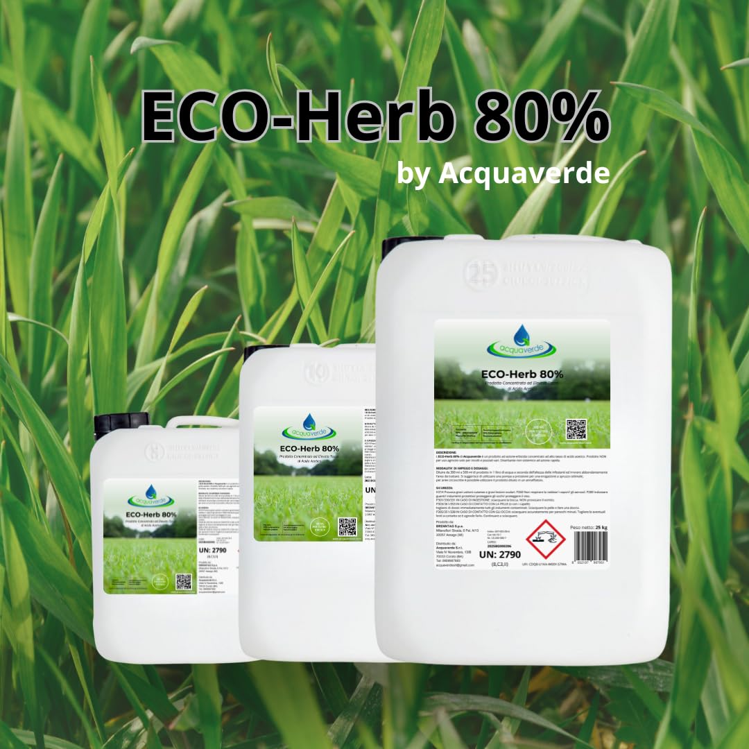 acquaverde | ECO-Herb 80%, Acido Acetico 80% Concentrato - 5 L, Azione Erbicida Rapida, Effetto Diserbante, Stop alle Erbe Infestanti per Viali, Aree Incolte, Piazzali
