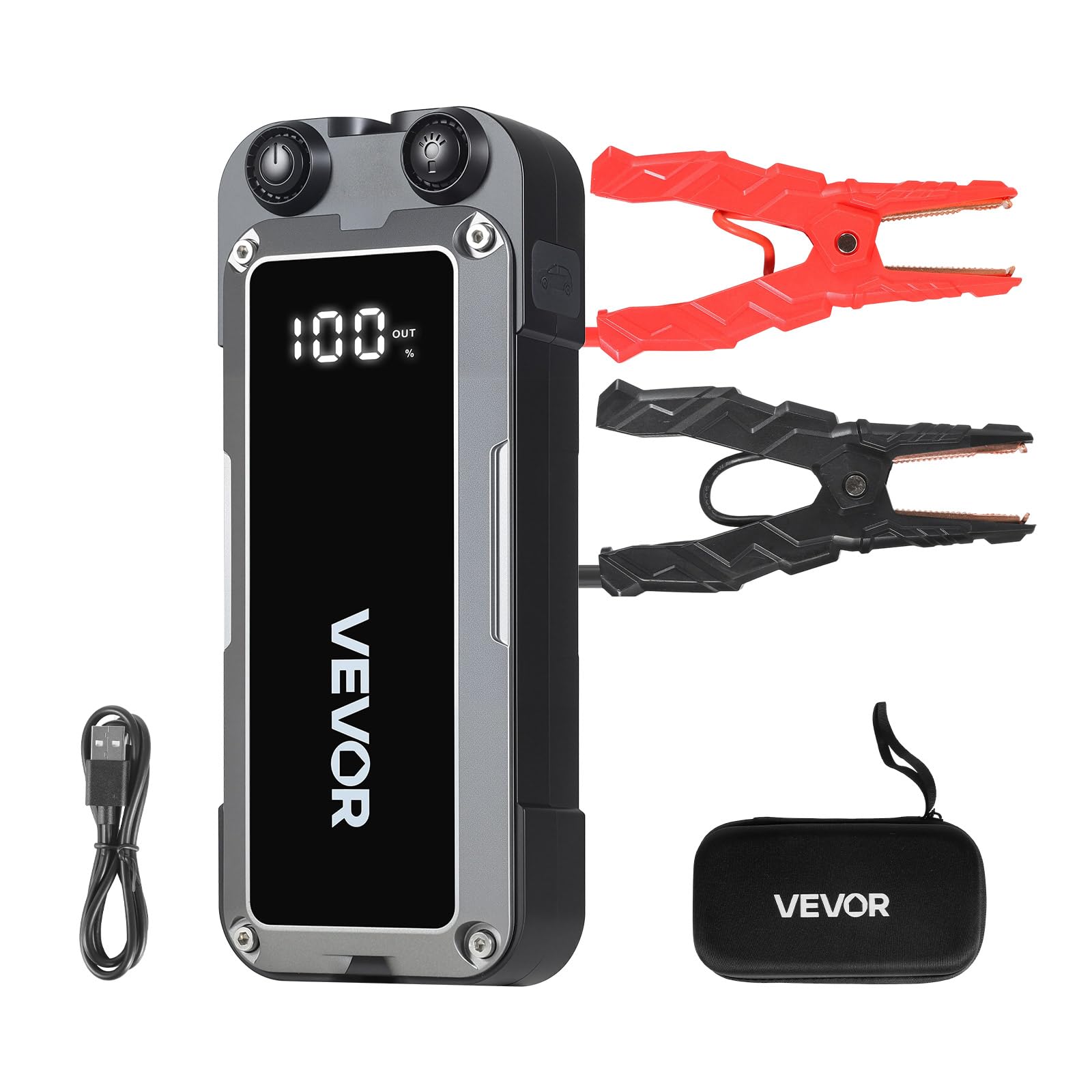 VEVOR Arrancador de Batería 4500A Pico 24000mAh, Arrancador de Baterías de Coche 12 V, Gasolina 10L, Diésel 8L, Banco de Energía Portátil USB, Linterna 3 Modos, 12 Protecciones para Moto Camión Barco
