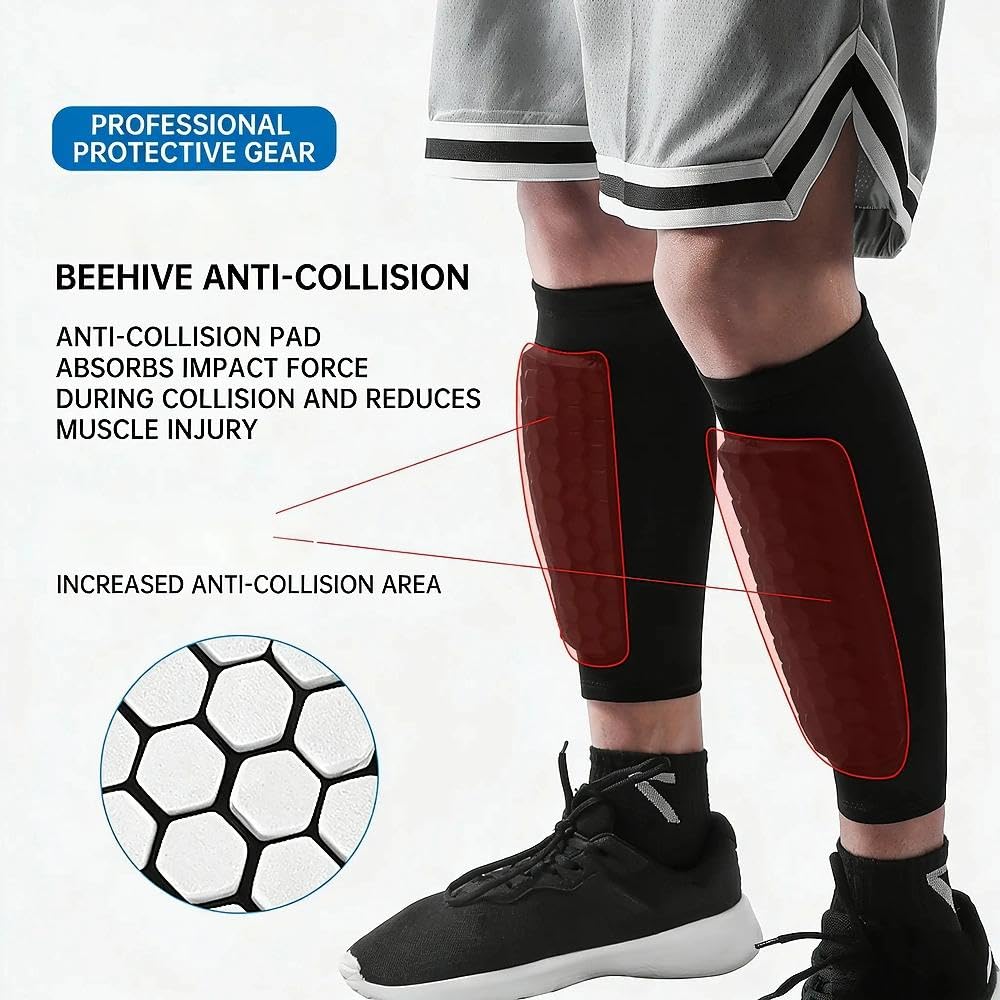 Protège-tibias de ski - Manchons de compression avec rembourrage en nid d'abeille pour répartir la pression des bottes - Protège-tibias pour skieurs et snowboarders (2 pièces, XL)