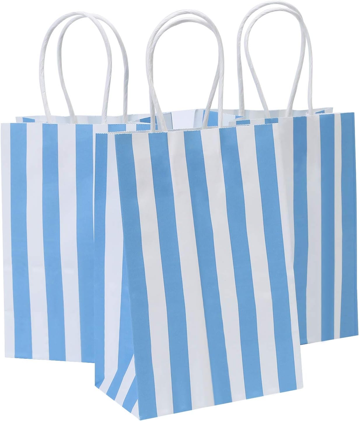 25pcs Blue Gift Bags 5.25x3.25x8 Inches Small Striped Bag Recyled Paper Bags For Baby Shower, Goodie, Birthday, Business, Shopping, Halloween, Christmas