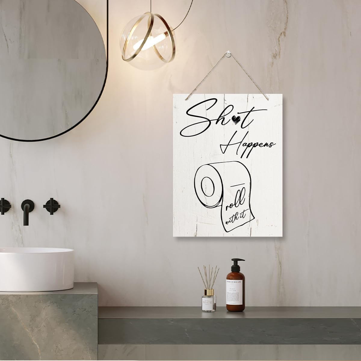 Shit Happens Roll With It Sign, Family Sign Home Decor Wall, Bathroom Decor Shit Happens, Bathroom Sign Funny Wall Art, Bathrooms Sayings Wall Decoration, Cute Bathrooms Decors image 5