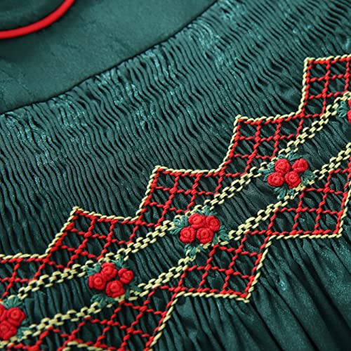 Pettigirl Girls Vintage Christmas Winter Bubble Sleeve Smocking Clothing Kids Toddler Embroidery Floral Smocked Dresses3