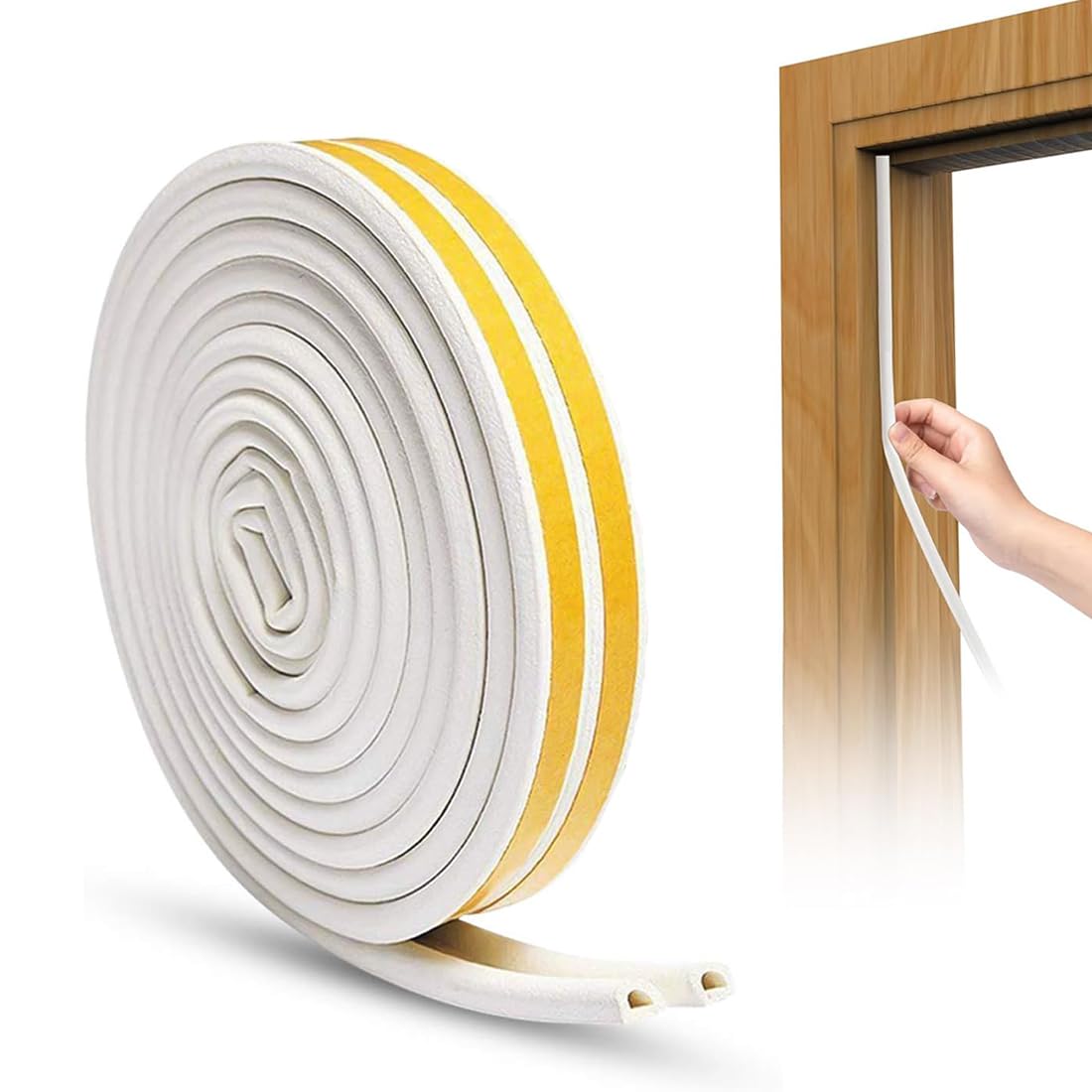Burlete Puerta Entrada 9 X 6mm, Tira de Sellado Junta Autoadhesiva para Ventanas, D-Tipo Goma Adhesivo Cinta Ventanas Aislante Frio, Cinta Espuma para Aislante, Ruido, Colisión (5M)