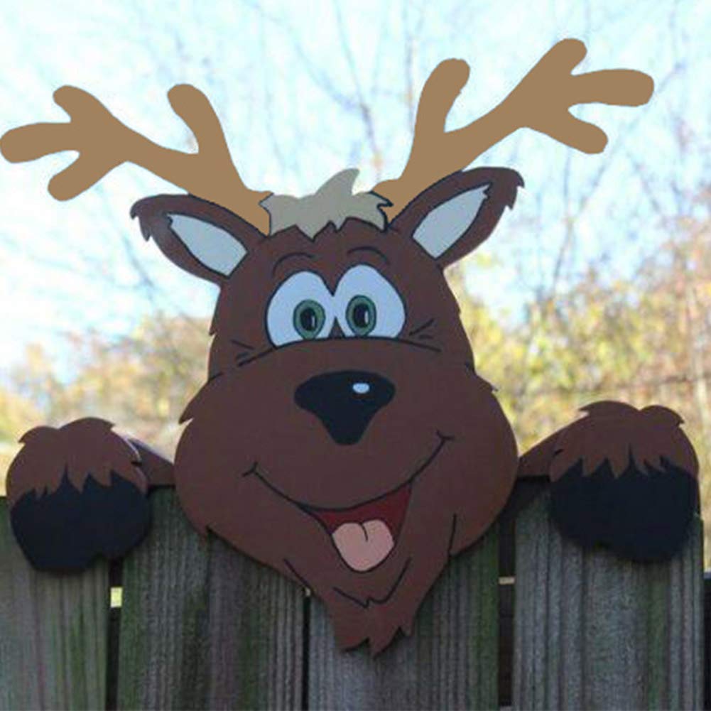 Decoraciones de la Valla de Navidad, Adorno de Papá Noel y Reno, Jardín Peeker Yard Sign, Santa Elk Fence Peeker Art, Decoración De La Fiesta