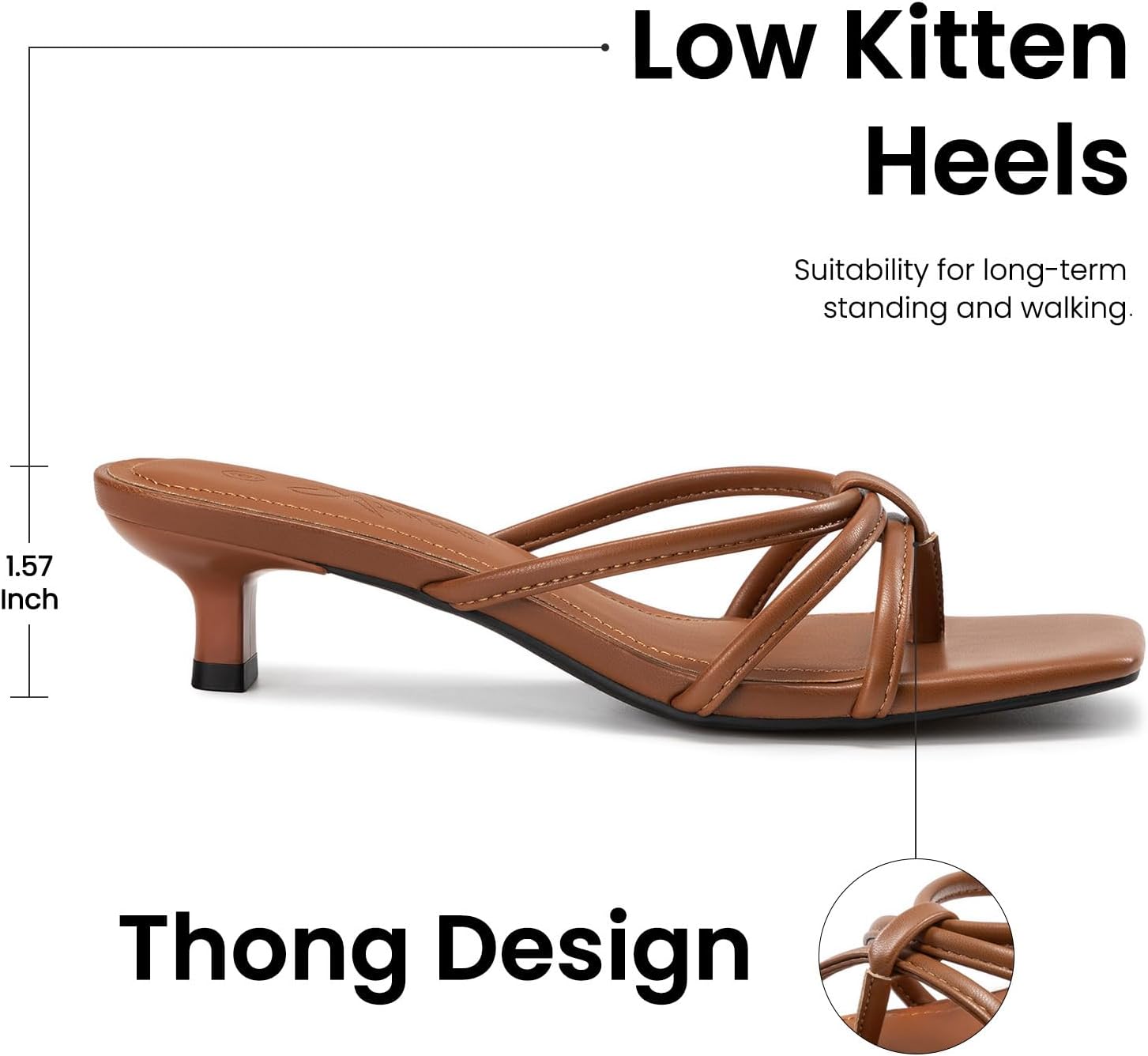 Athlefit Women's Strappy Kitten Heels Square Toe Flip Flop Low Heels Slip On Thong Heeled Sandals - Image 4