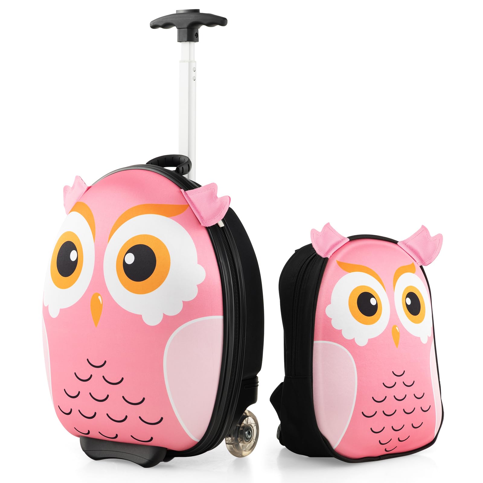 COSTWAY Set di Valigia per Bambini, 16" Valigia+ 12" Zaino, 2 Pezzi, con Ruote e Maniglia Retrattile, Ideale per Viaggiare in Modo Comodo e Divertente (Modello 2)