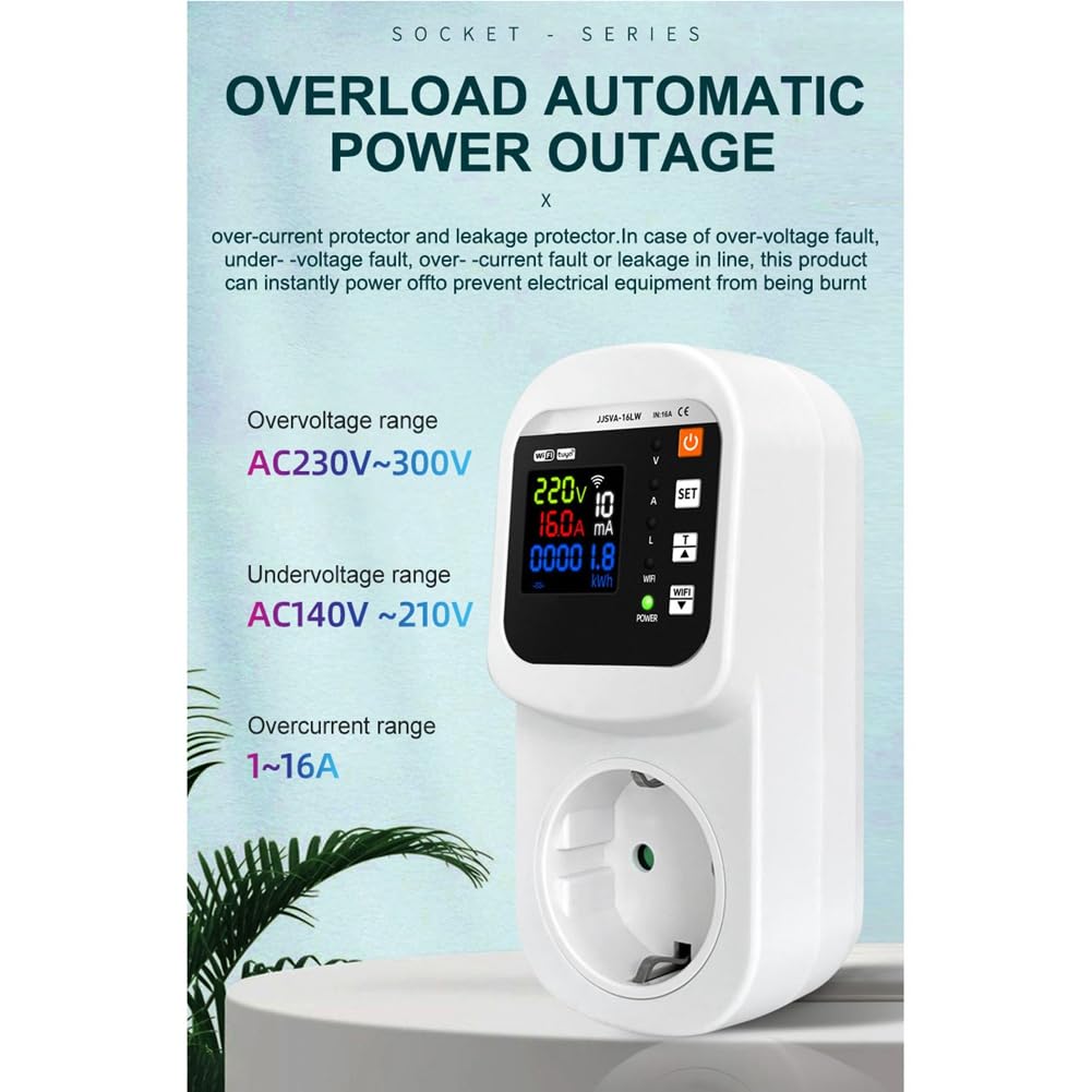 Presa Intelligente WiFi Tuya con Protezione di Tensione e Corrente Stabilizzatore Misuratore di Energia Multifunzionale con Spina EU