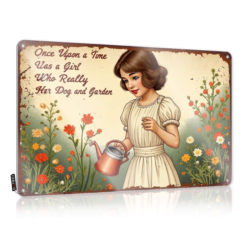 Fzfn Girls Colour Cool Room Decorations, Matal Sign Campers Ideas A In A White Dress Watering Flowers. | Rustic Round Wall Art(30X40cm)