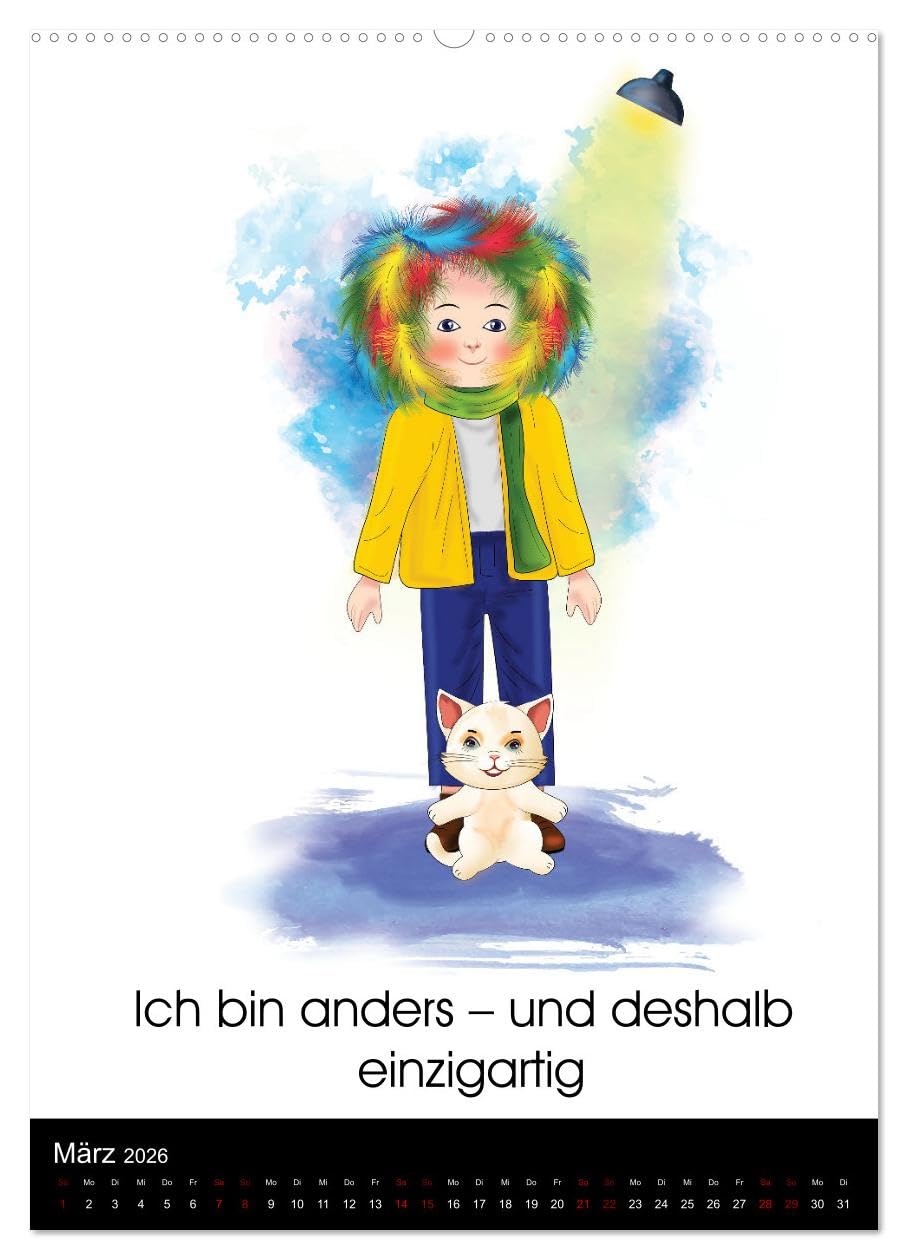 Ich bin einzigartig - Achtsame Affirmationen für besondere Kinder (hochwertiger Premium Wandkalender 2026 DIN A2 hoch), Kunstdruck in Hochglanz: ... und talentiert sie sind. (CALVENDO Menschen)