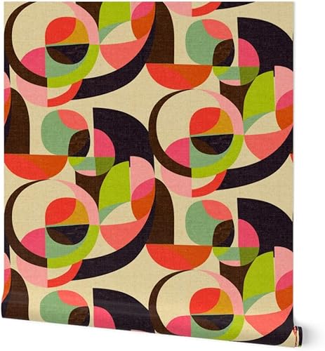Spoonflower Peel & Stick Wallpaper 12ft x 2ft - Mid Century Midcentury Modern Mod 1950S 1960S Retro Earth Tones Geometric Circles Custom Removable