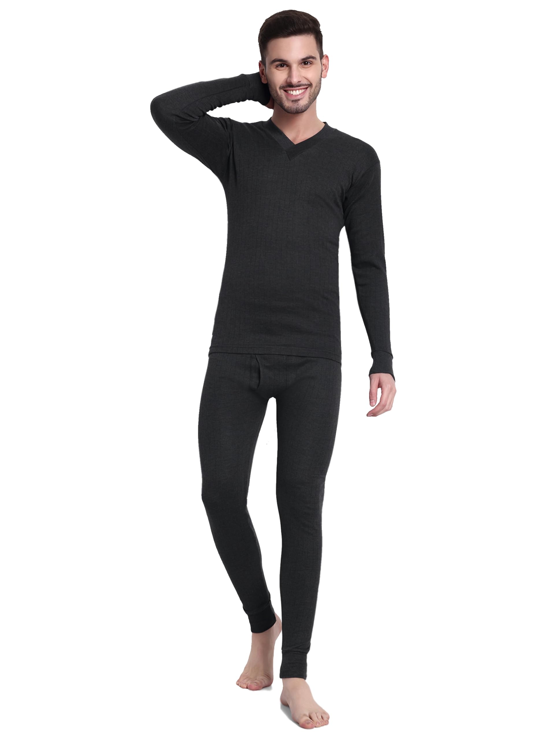 inner element Men's Thermal Set of V Neck Top + Pant, Premium Streachable Winter Innerwear-picture-29