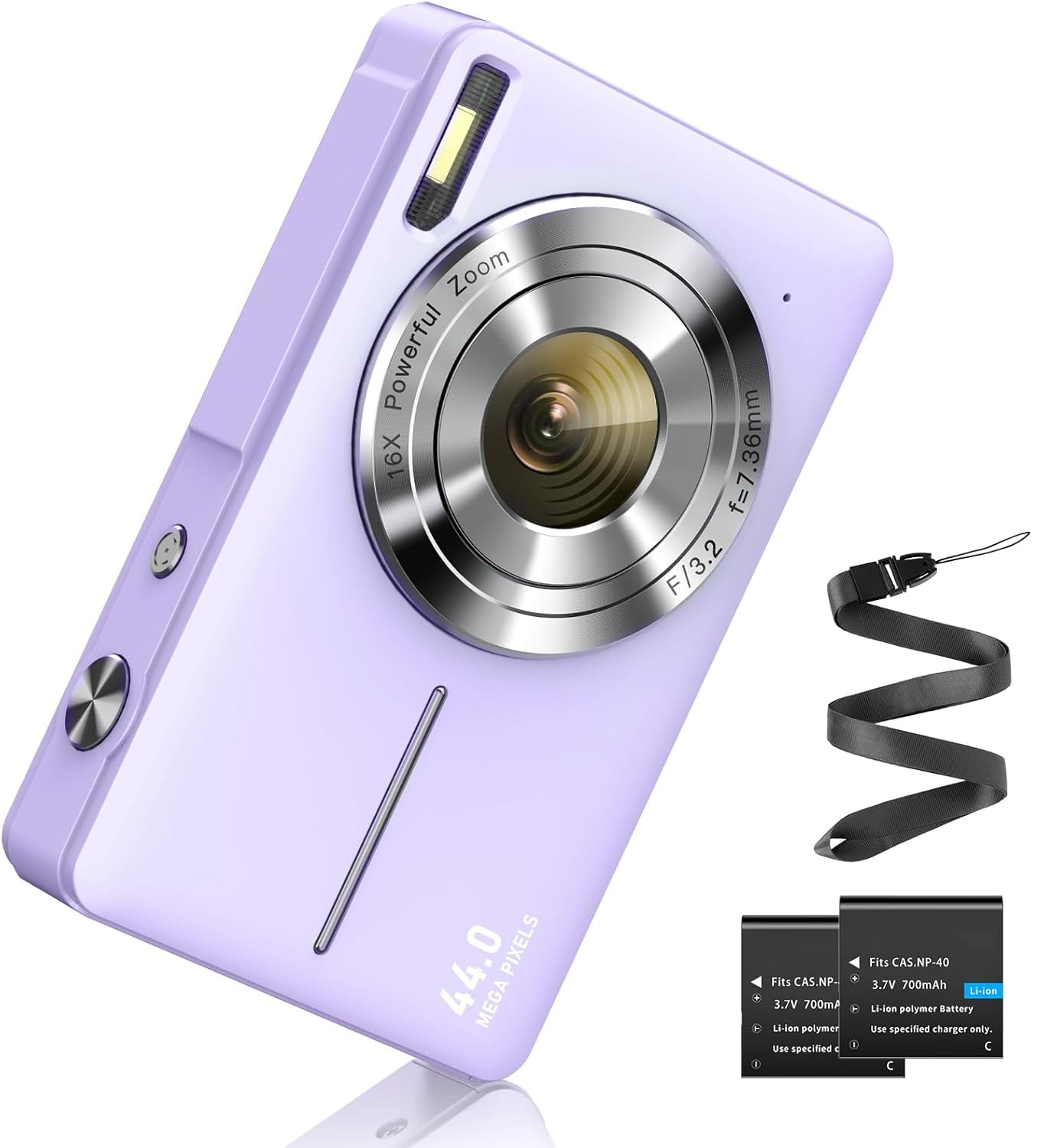 Fotocamera digitale FHD 1080P 44MP fotocamera fotografica 16X zoom digitale fotocamera con batteria portatile semplice fotocamera digitale per bambini, studenti, adolescenti Viola