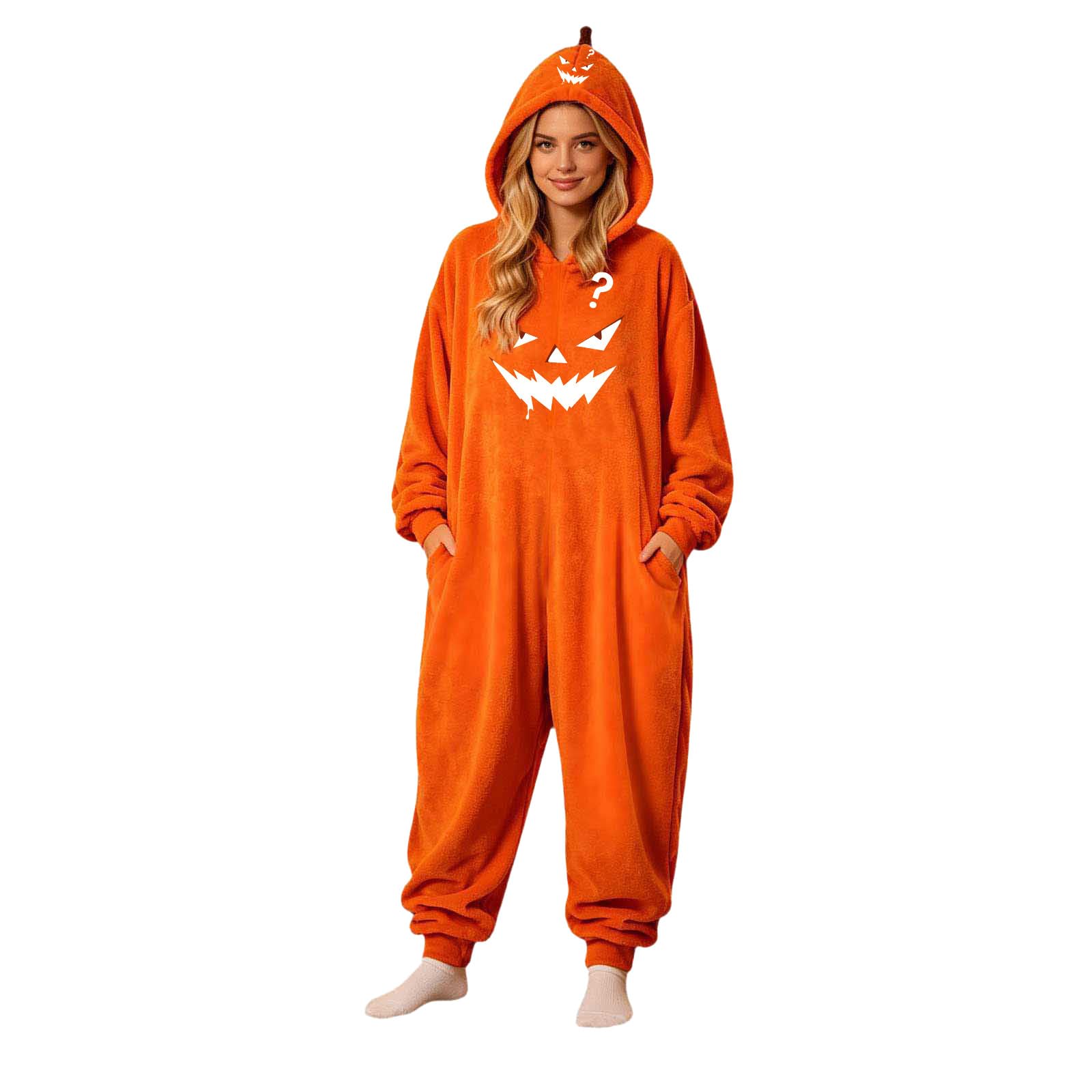 Tuta Zucca Halloween Adulto Costume Intero con Cappuccio Creativo Design Creativo Zucca, Tuta Calda con Cappuccio, Costume Halloween Adulto per Cosplay e Tempo Libero