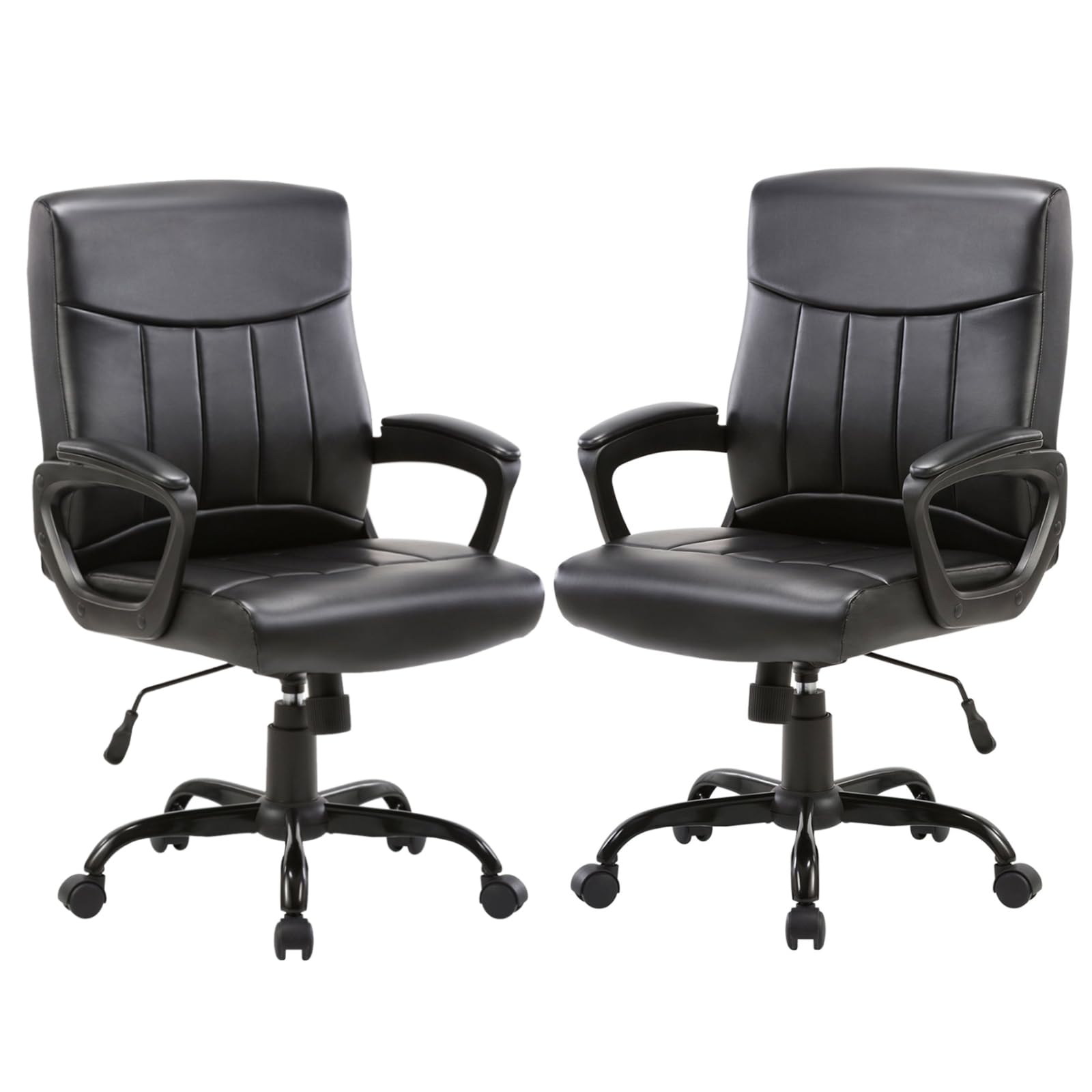 CLATINA PU Leather Office Desk Chair, Ergonomic Mid Back Leather Managerial Executive Chair with Lumbar Support, Padded Armrest,Comfy Rolling Swivel