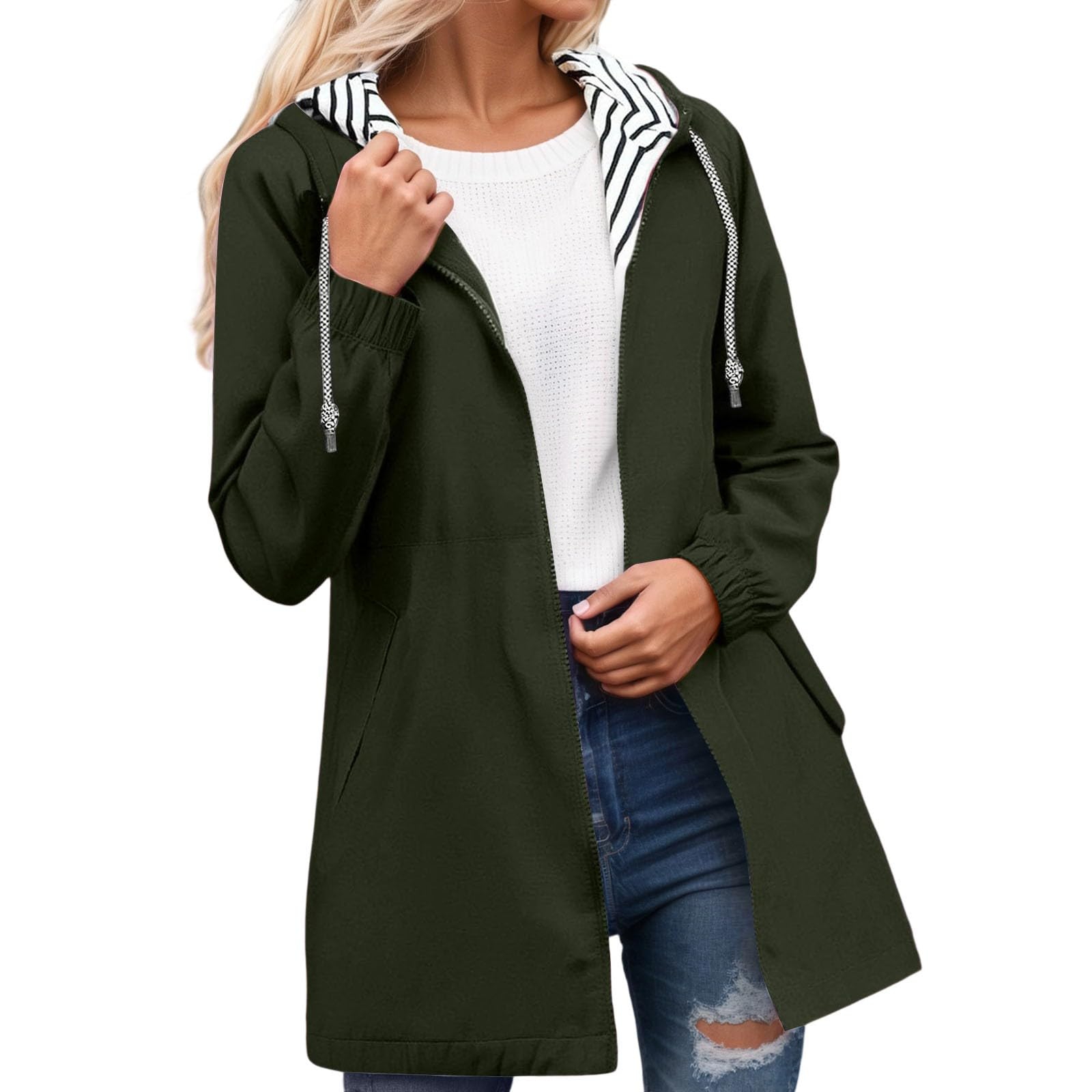 Veste imperméable femme avec capuche et poches Manteau coupe vent mi saison pour randonnée et extérieur Imperméable léger pour automne hiver Blouson pluie avec doublure zippée