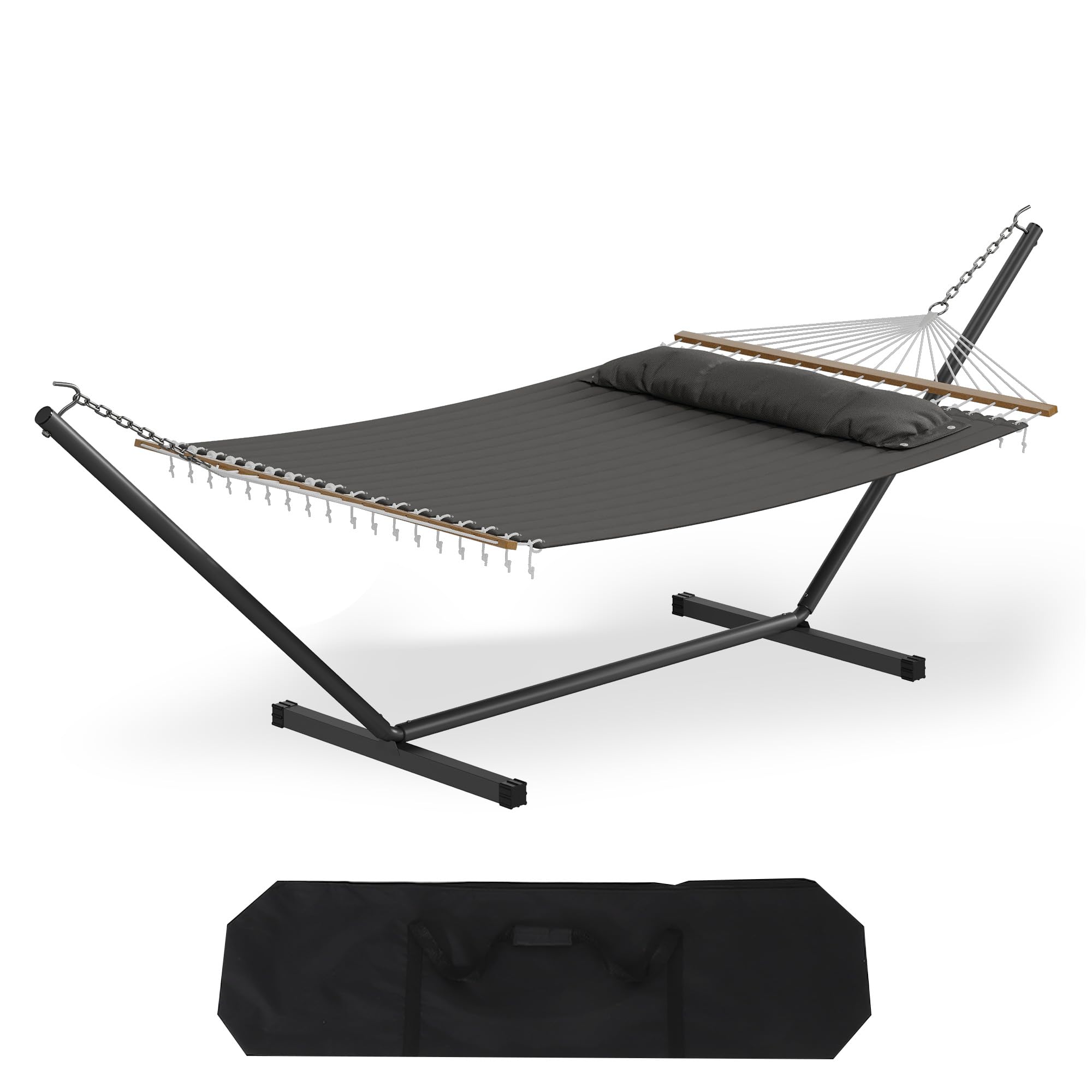 GarveeLife 57 2 Person Outdoor Hammock Widening Design Cotton Hammock with Carry Bag and Metal Stand Heavy Duty