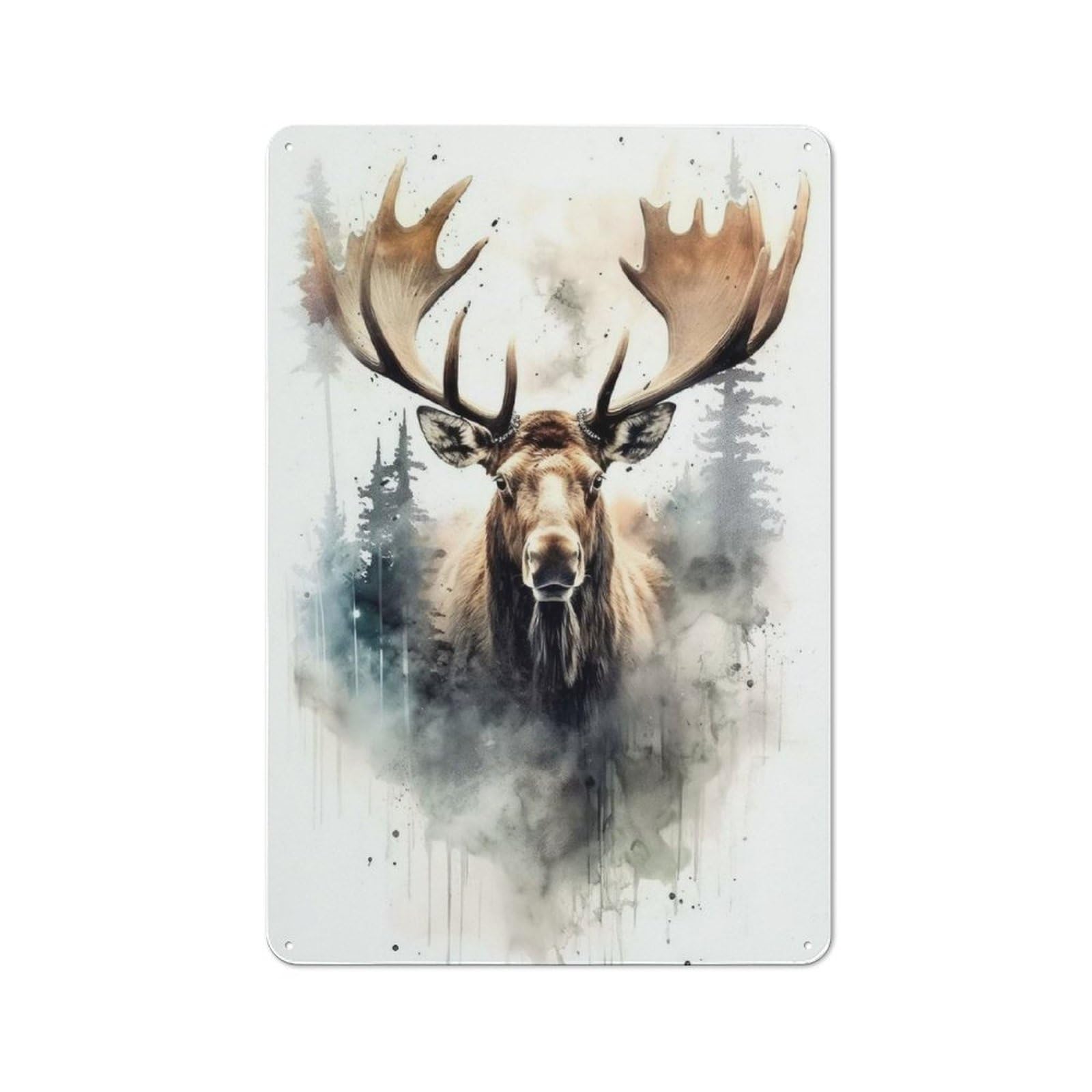 Deer Watercolor Vintage Metal Sign 30x20cm for Hobby Room Or Studio, Housewarming Present for People Styling Hobby Room And Studio
