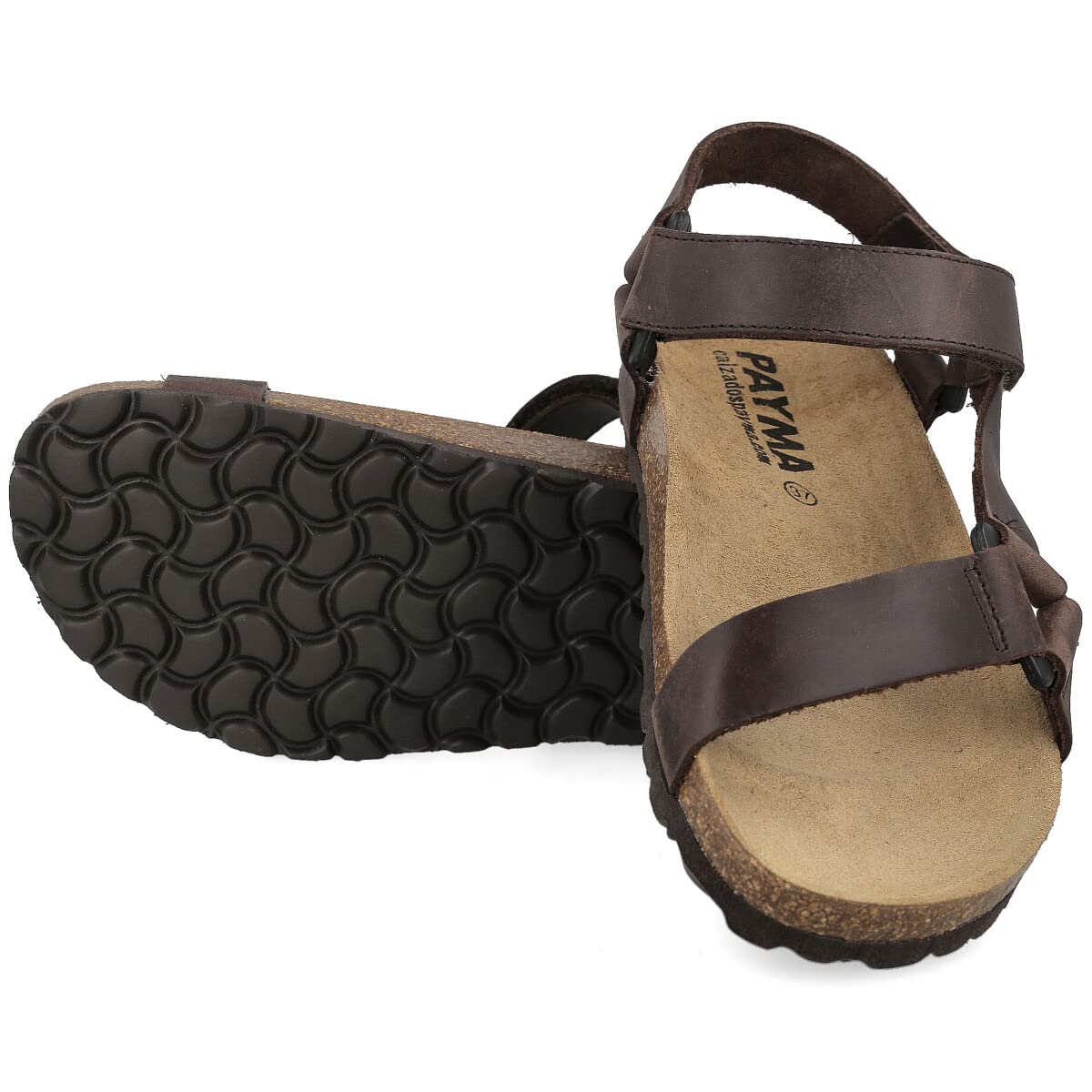 Sandalias de Piel de Dos Hebillas Unisex. Punta abierta. Chanclas Californianas Verano Cómodas en Cuero Tipo Bio. Plantilla Anatómica. Marrón, Negro, Cuero.