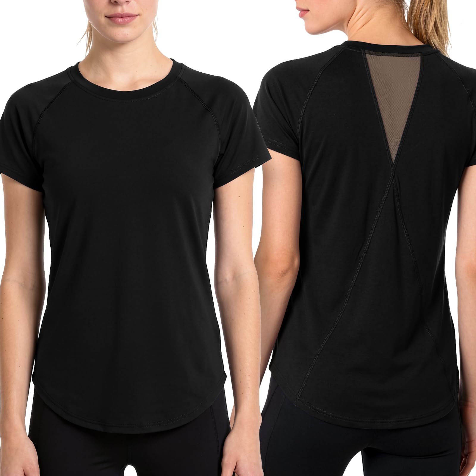 DiULi Camiseta Deportiva Mujer Manga Corta con Malla Espalda Ajuste Holgado Ropa Entrenamiento Atlético Yoga Pilates Fitness Top
