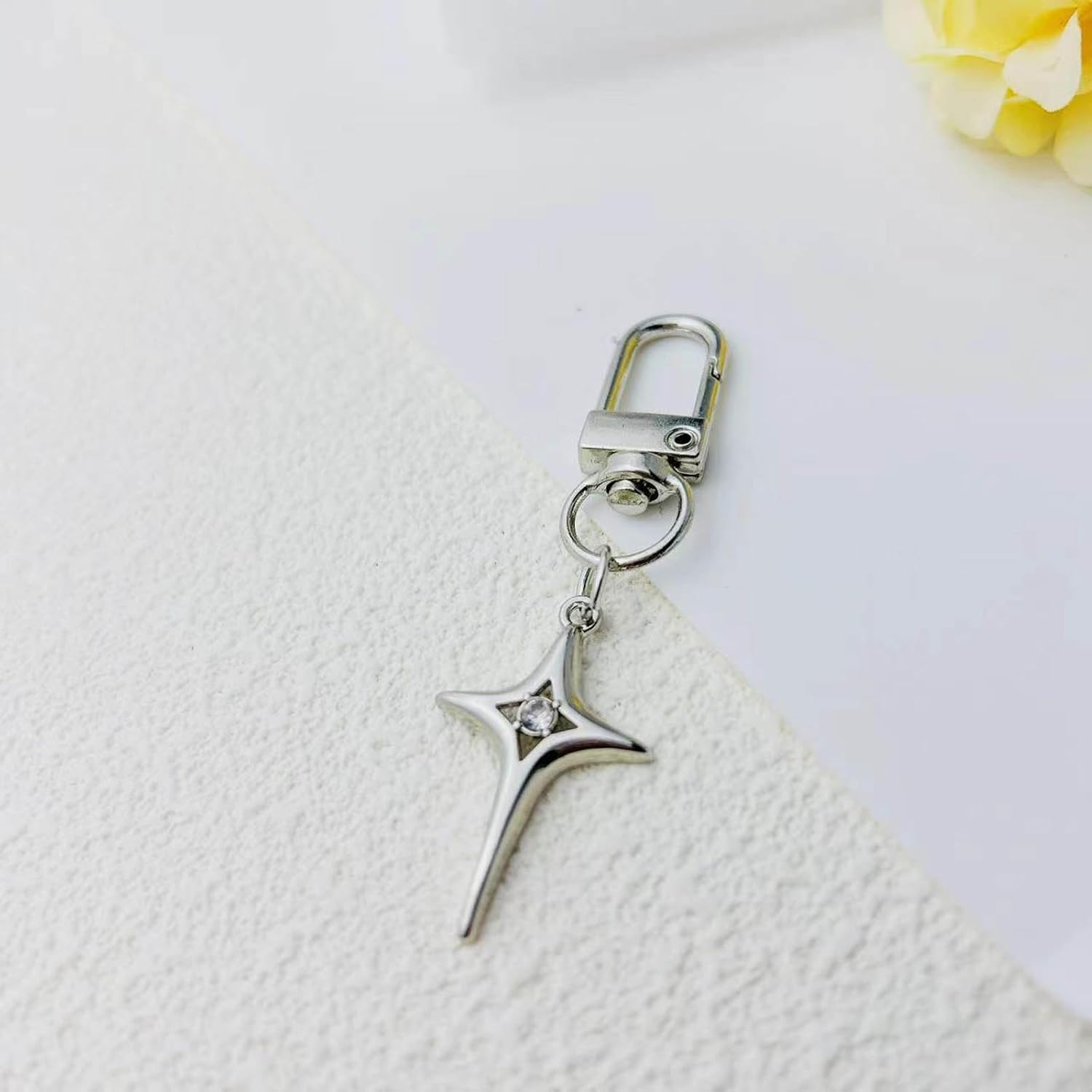 Star Charm Pendant Keychain Metal Key Rings for Women Men ship Gift Handbag Decoration Handmade Jewelry Gift, Silver