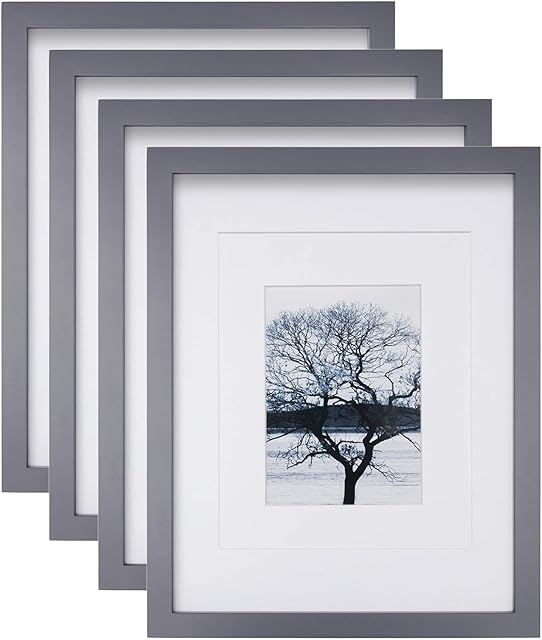 EGOFINE 14x11 Photo Frames Set of 4 Dark Gray, Solid Wood Picture Frames for Tabletop and Wall Mounting, 2 Mounts for Picture 8x10 or 5x7 inch