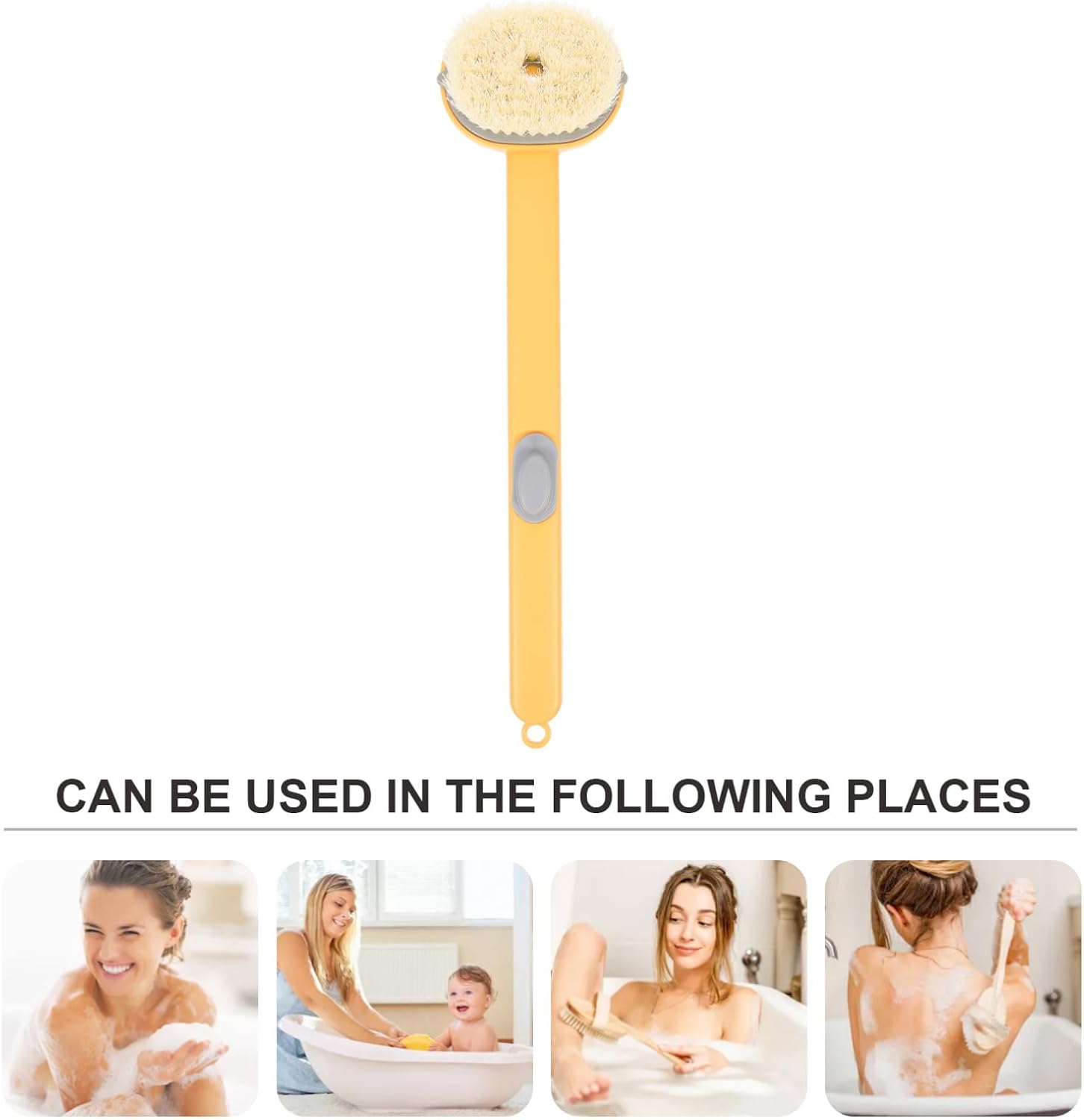 CHILDWEET Long Handle Back Scrubber Bath Brush Body Bathing Tool Yellow Exfoliating Shower Back Washer for Men and Women