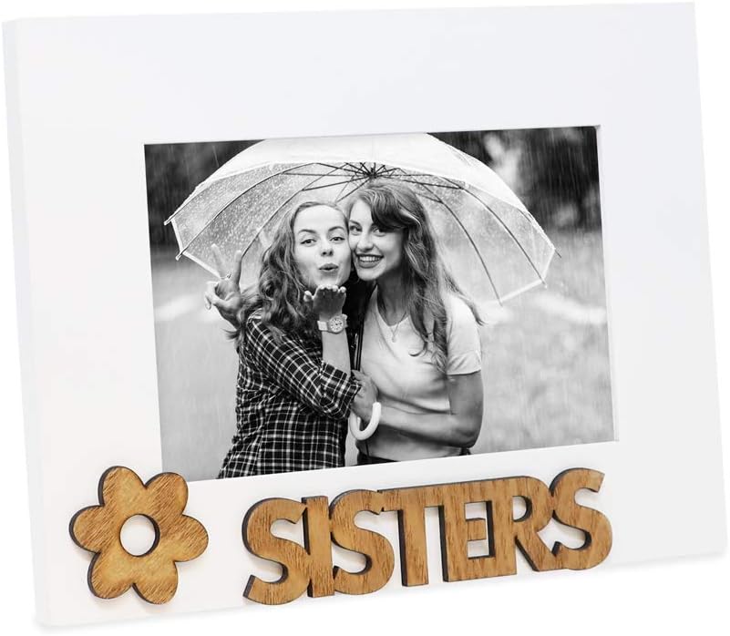 Isaac Jacobs White Wood Sentiments “Sisters” Picture Frame, 4x6 inch, Photo Gift for Family, Display on Tabletop, Desk (Pack of 2)