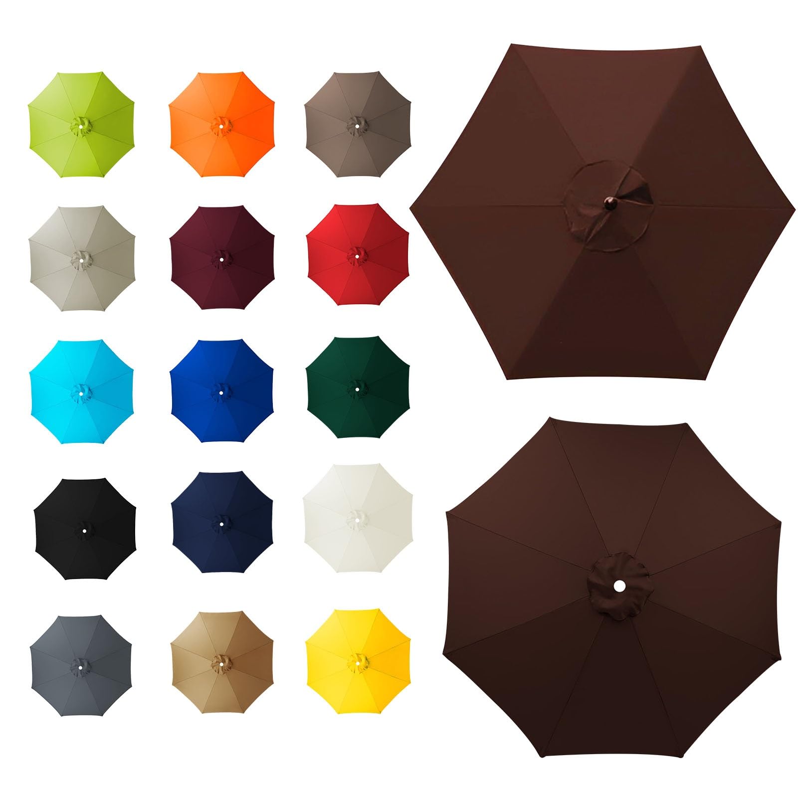 6 Arms/8 Arms Umbrella Replacement Canopy, Replacement Canopy, Replacement Parasol Cover, Sun Umbrella Replacement Cloth, Many Colours, for Patio Market Table, Patio, swimming Pool(Brown,8ribs:2m/6.5f