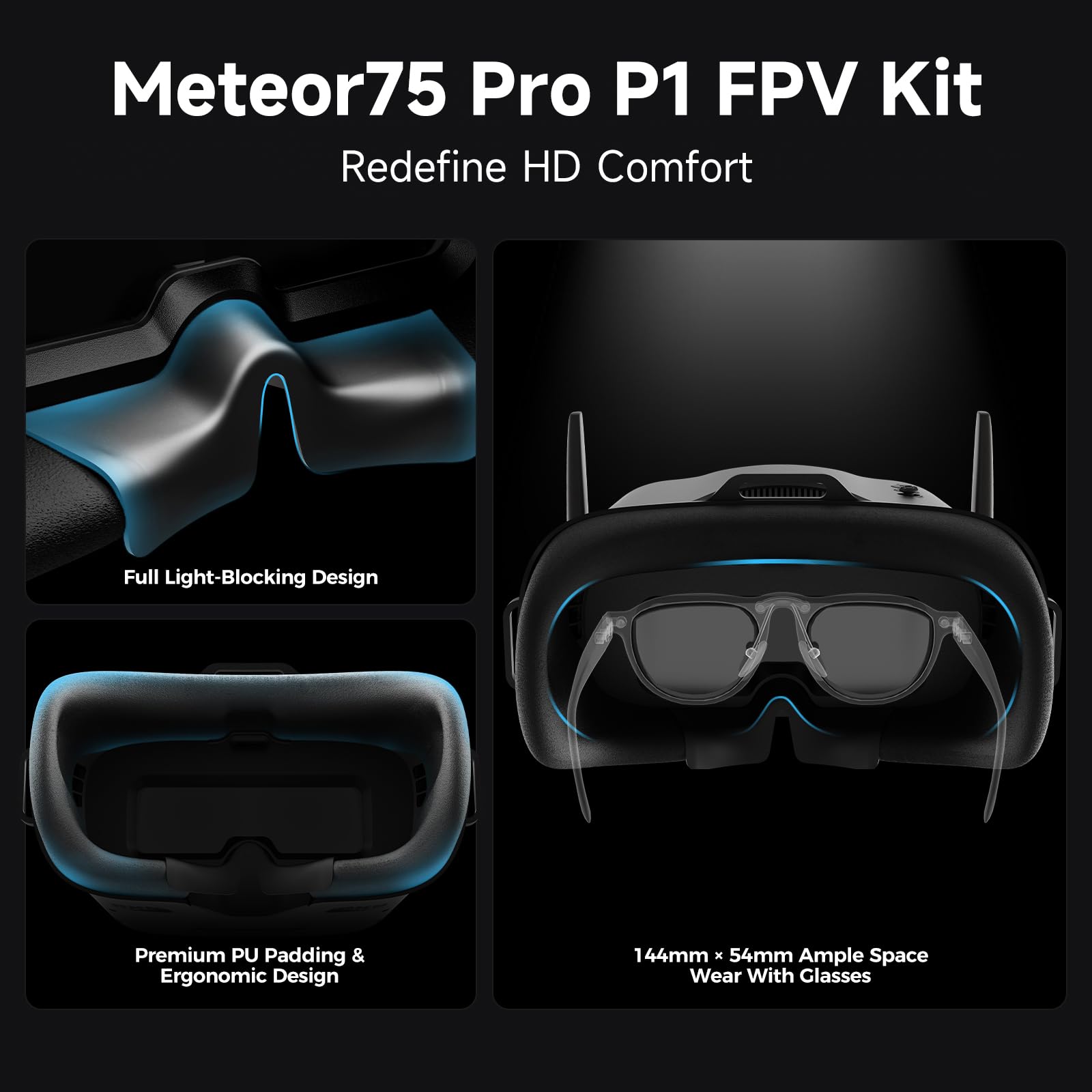 BETAFPV Meteor75 Pro P1 HD FPV Kit, LiteRadio 4 SE, VR04 HD Goggles, 1S RTF | P1 Air Unit VTX 1080P with LAVA II 580mAh Lipo Bat Up to 6Min, Simulator, DVR Function, Portable Bag Ready to Fly for Cine