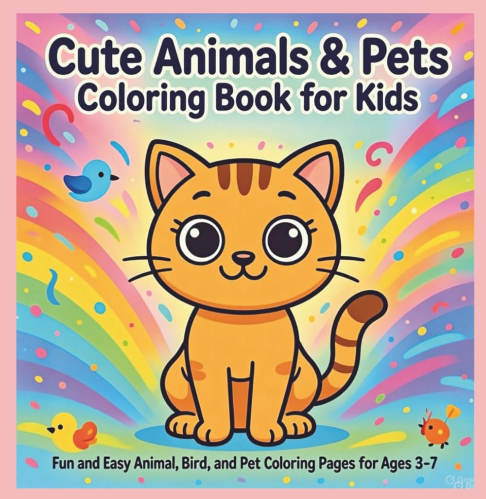 Cute Animals & Pets Coloring Book For Kids: Fun and Easy Animal, Bird and Pet Coloring Pages for Ages 3-7