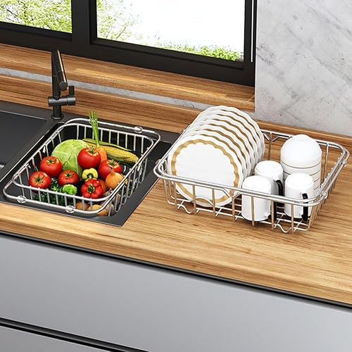 Miniatura 4 de BESTOYARD Escurridor de platos expandible de acero inoxidable para cubiertos sobre el fregadero, escurridor de platos para cocina, S