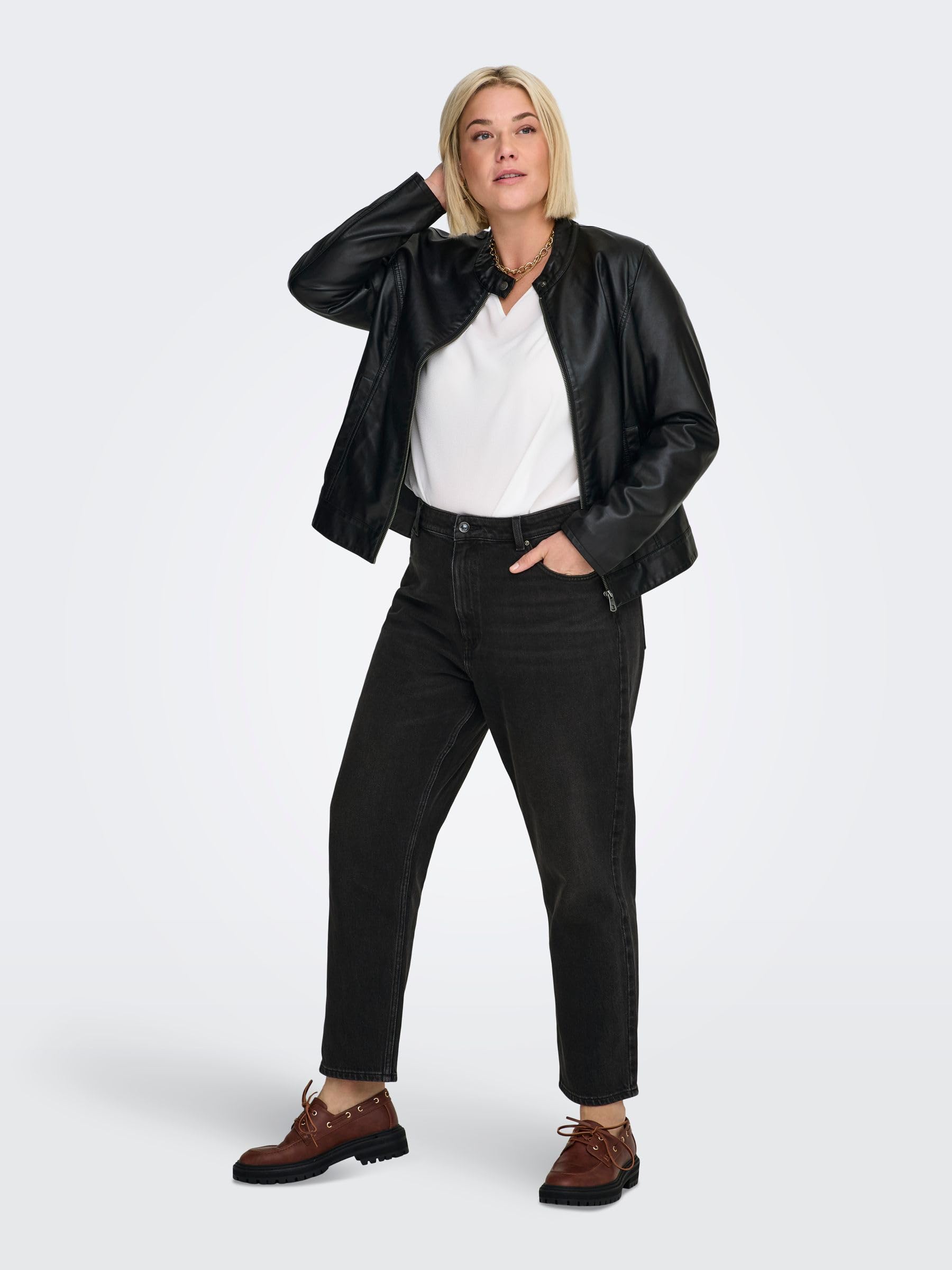 ONLY Carmakoma Carrobber - Chaqueta de piel sintética para mujer, Negro, 44